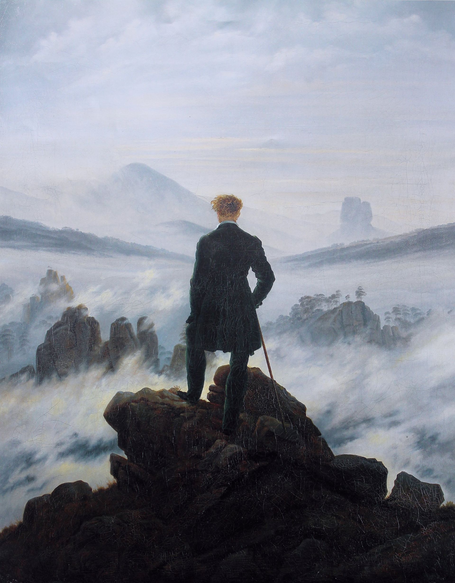 創作於1818年，卡斯帕．大衛．弗里德里希《霧海上的旅人》（Der Wanderer über dem Nebelmeer）被視為浪漫主義運動中最具代表性的作品之一。（Public Domain）