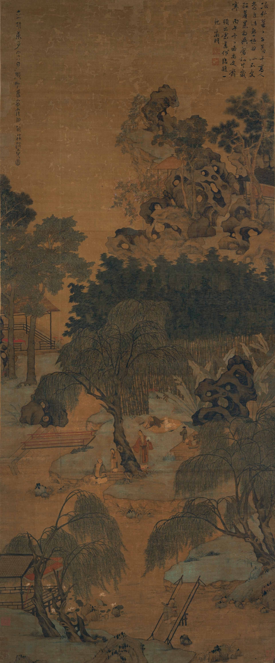 圖4 明 文徵明1540年作〈長林消夏圖〉，147.2×61公分，虛白齋藏品，香港藝術館藏。