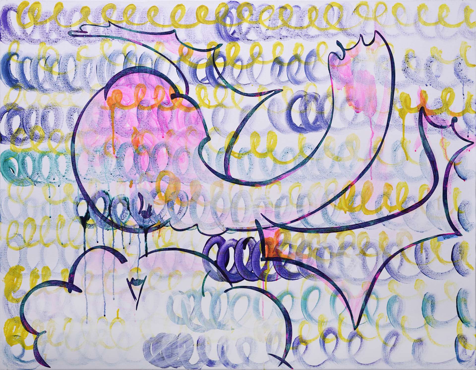 蕭筑方《分享眼淚》，壓克力顏料、畫布，91 x 116.5 x 5 cm，2024。（就在藝術空間提供）