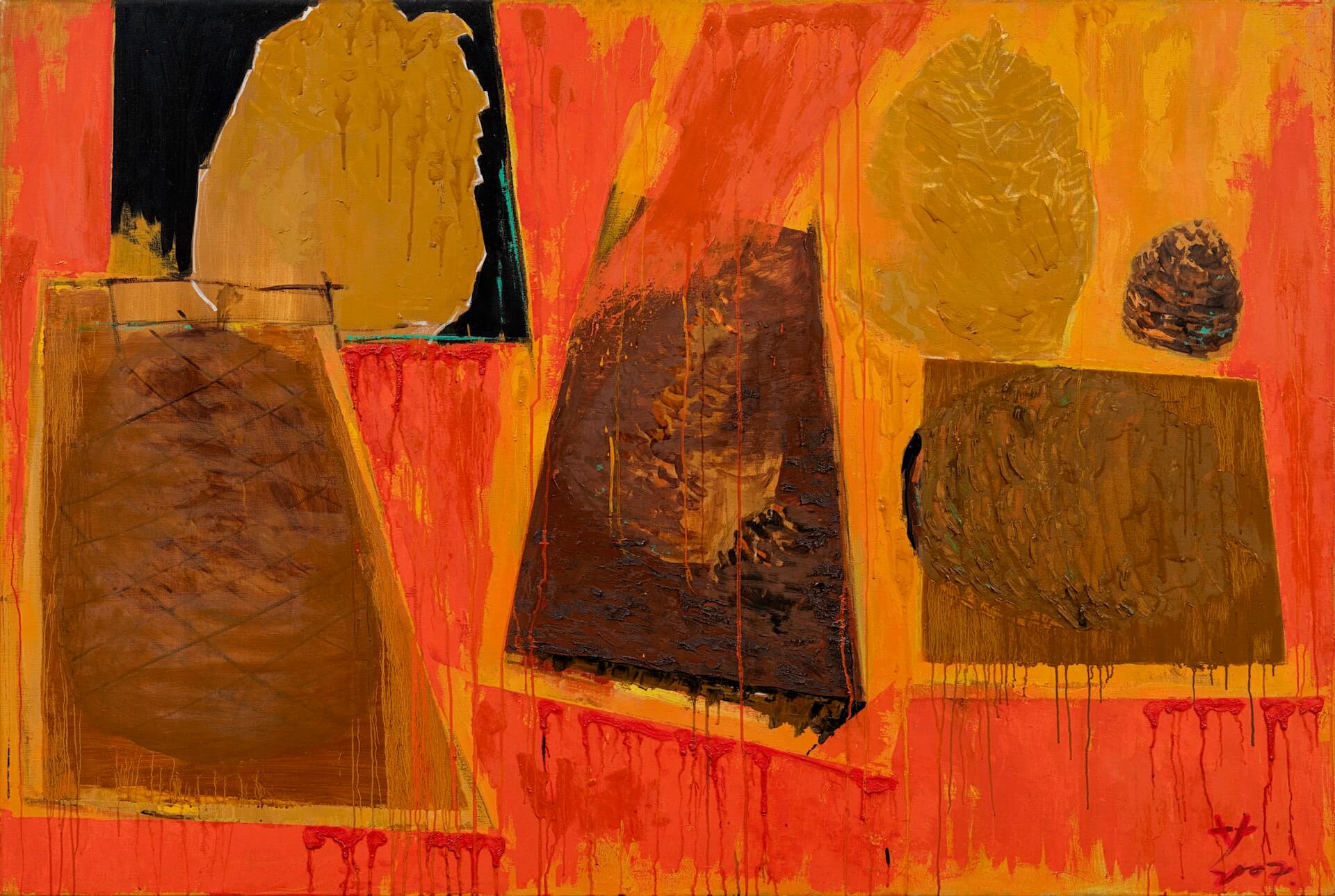 葉竹盛 YEH Chu-Sheng，《種子+ F5》，2007，色粉、壓克力、油彩，194×130cm。（本事藝術提供）