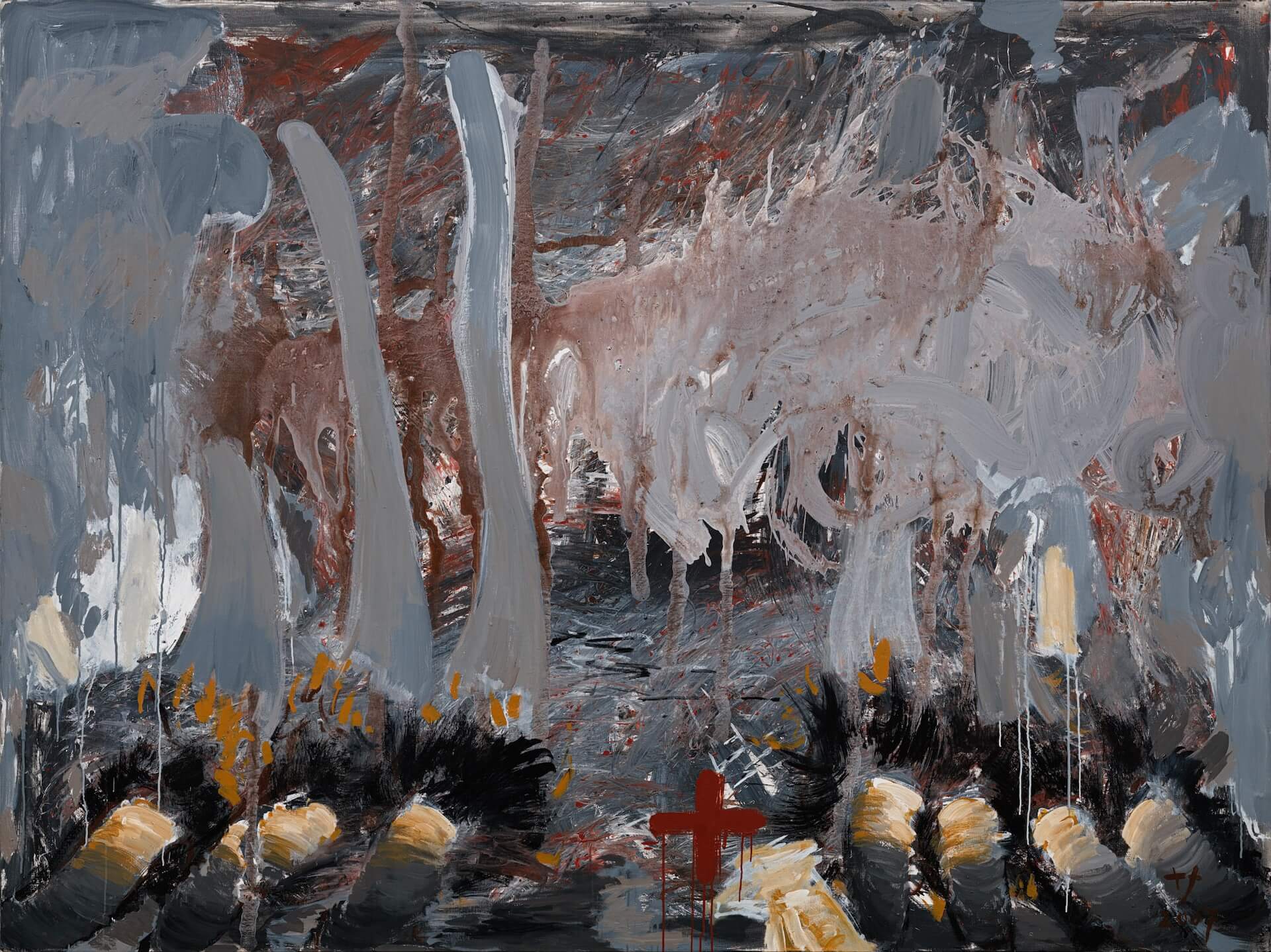 葉竹盛 YEH Chu-Sheng，《種子+F7》，2007，色粉、壓克力、油彩，260×194×6cm（200F）。（本事藝術提供）