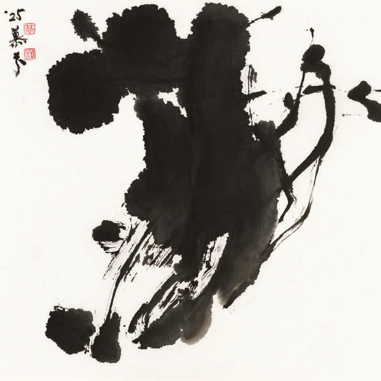《山空天籟靜》，墨、彩、宣紙，35 × 35 cm，2025。（藝術家提供）