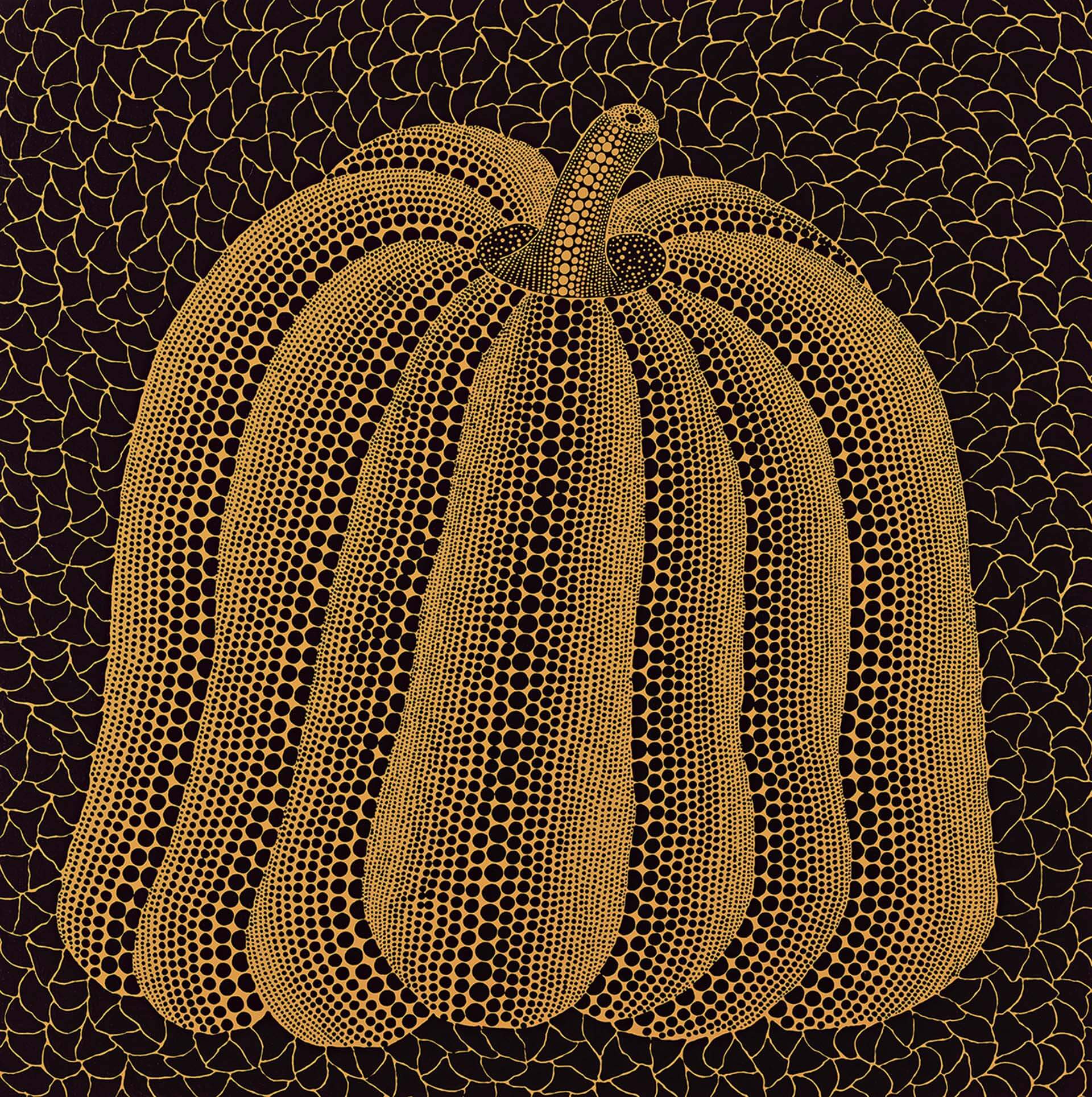 草間彌生,《南瓜 HRU》,壓克力、畫布,100×100 cm (39 3/8×39 3/8 in.), 2014年。(佳士得提供)