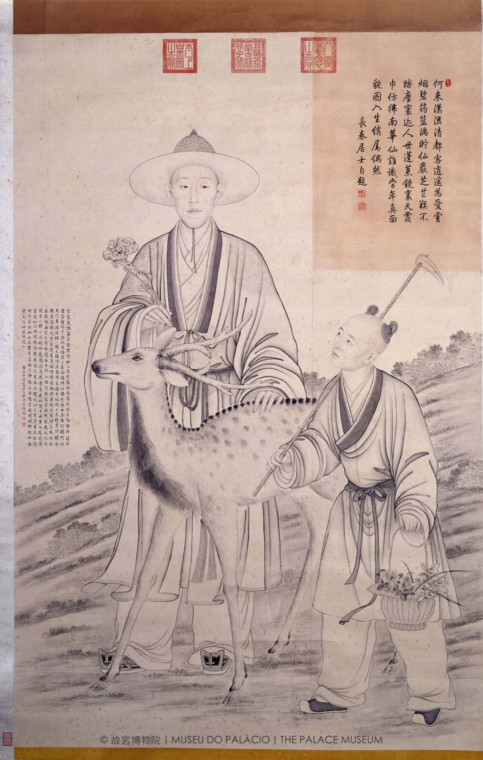 雍正十二年（1734） 佚名《弘曆採芝圖》，紙本墨筆，204×131公分，北京故宮博物院藏。（澳門藝術博物館提供，©故宮博物院）