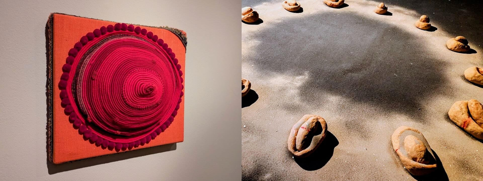 武玉玲在Calligraphy Museum展出的小件作品《Concentric Circles》與林安琪作品局部。攝影：呂瑋倫