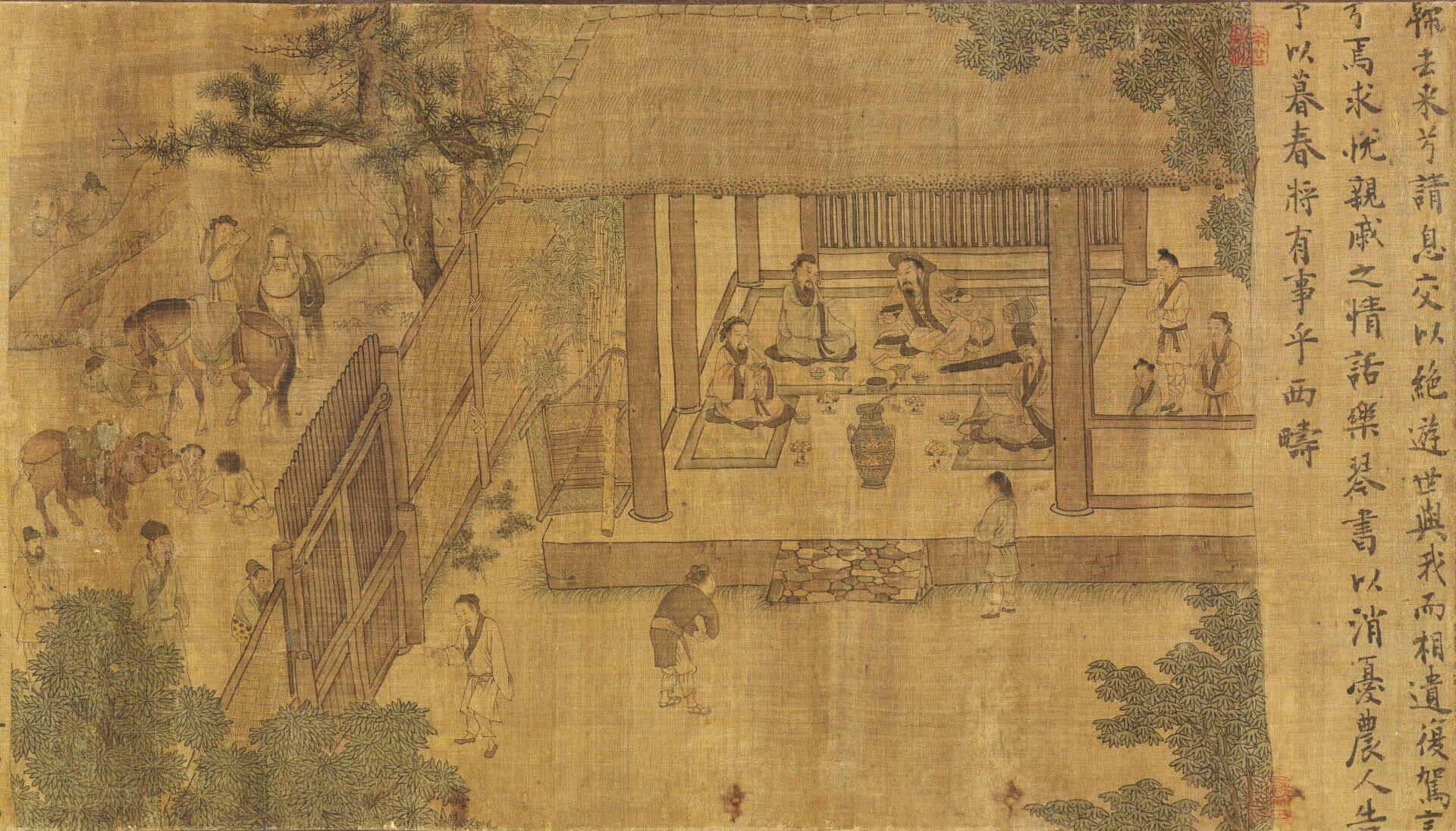 場景4｜北宋（傳）李公麟《陶淵明歸隱圖》局部，絹本設色，37.0× 521.5公分，美國華盛頓弗利爾美術館藏。（©弗利爾美術館）