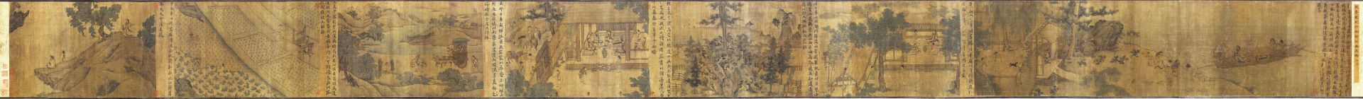 北宋（傳）李公麟《陶淵明歸隱圖》，絹本設色，37.0× 521.5公分，美國華盛頓弗利爾美術館藏。（©弗利爾美術館）