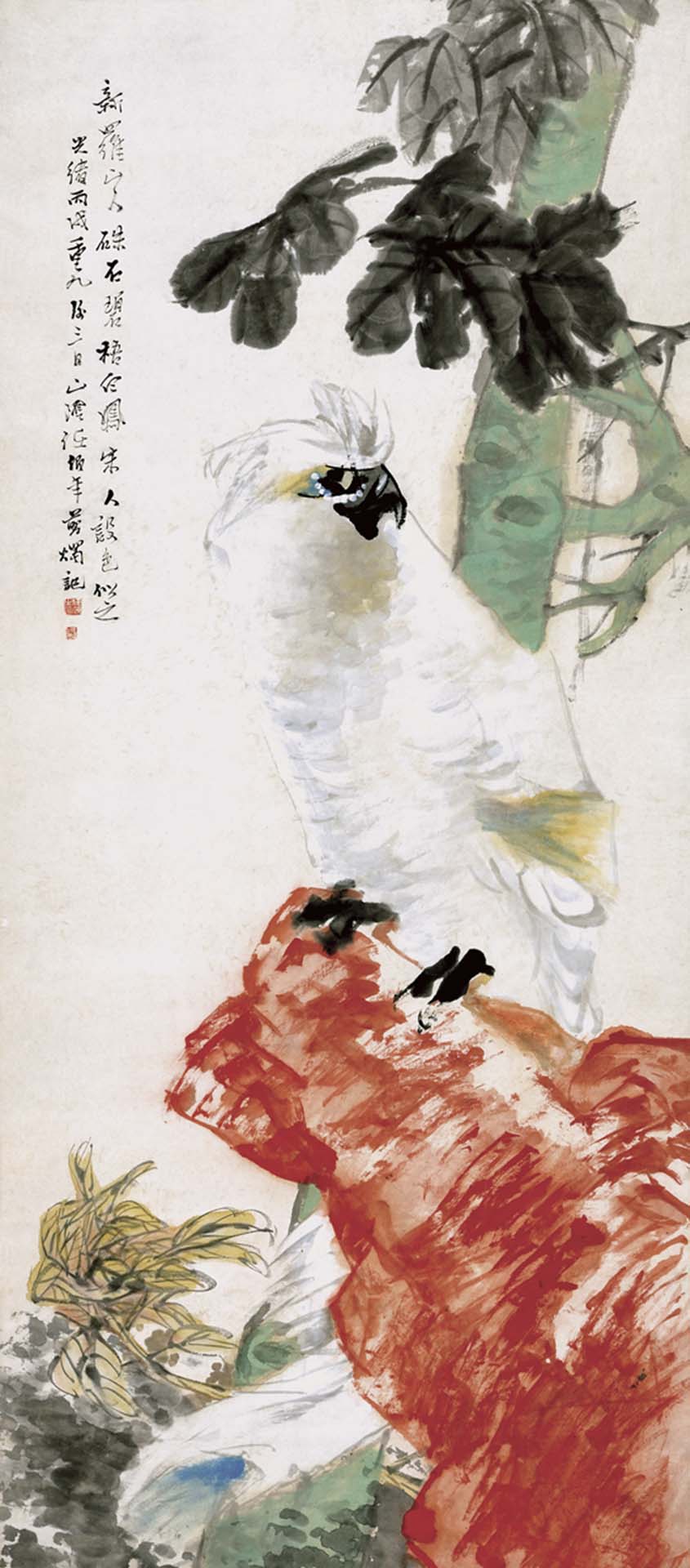 任頤1886年《硃石白鳳》，設色紙本立軸，135.4×59.5公分。圖／清翫雅集