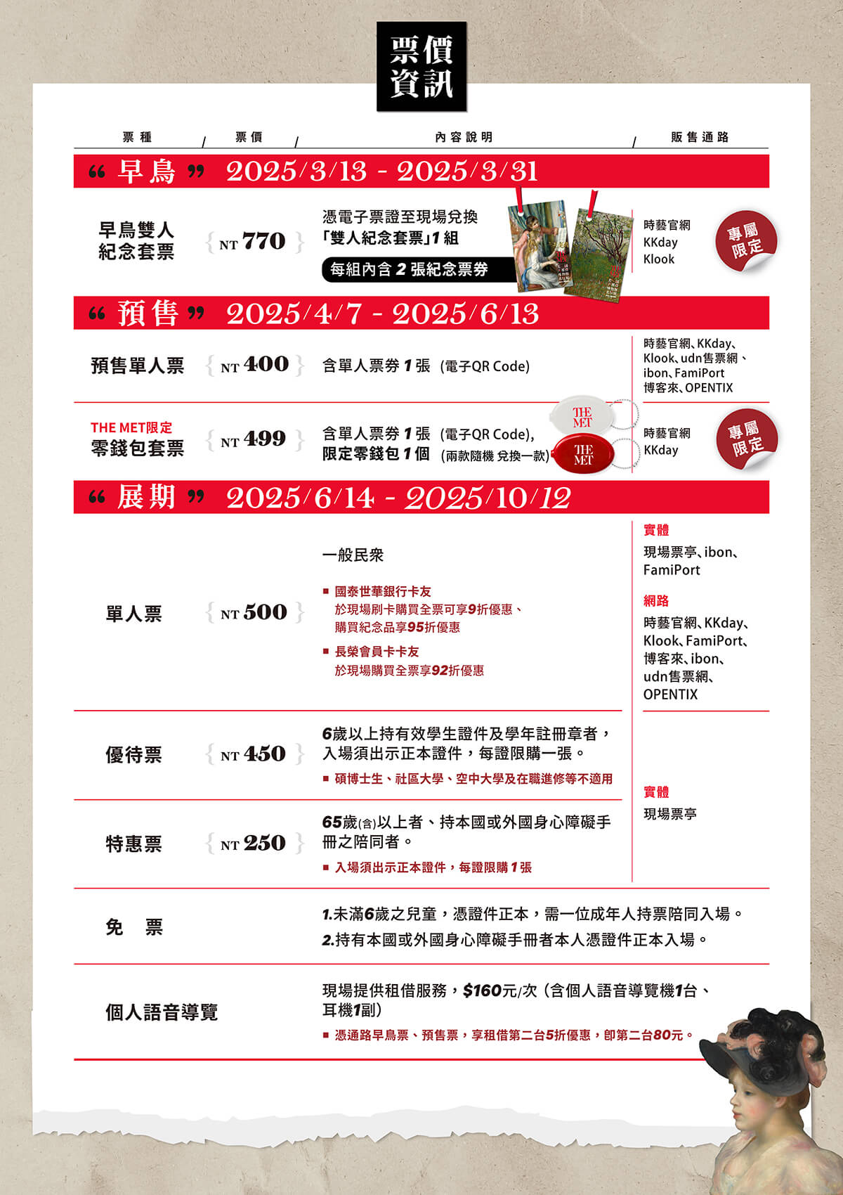 「從印象派到現代主義—美國大都會博物館名作展」票價資訊。
