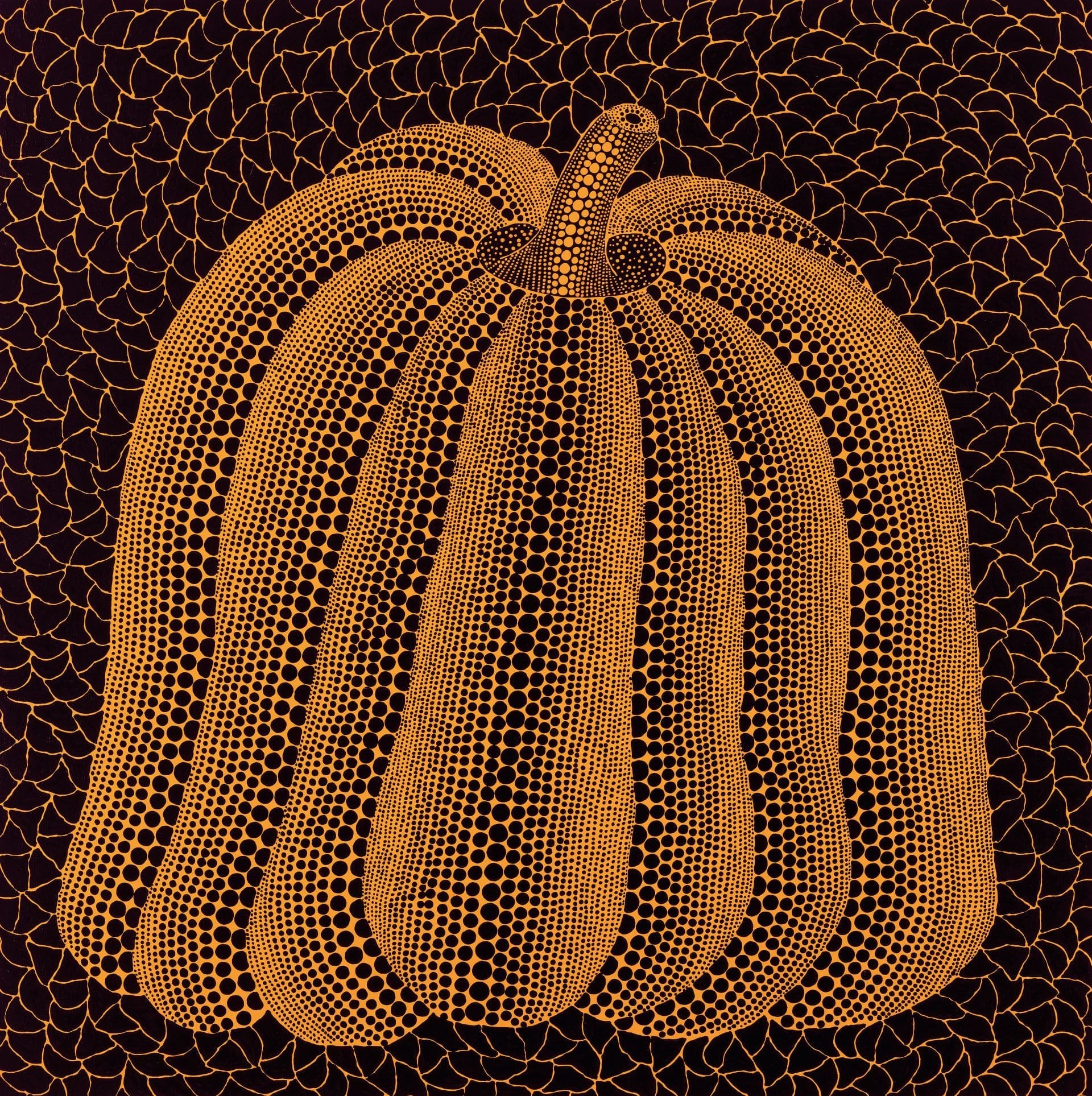 草間彌生,《南瓜(HRU)》,壓克力、畫布,100 × 100 cm,2014。預估價:25,000,000-35,000,000港元。(佳士得提供)