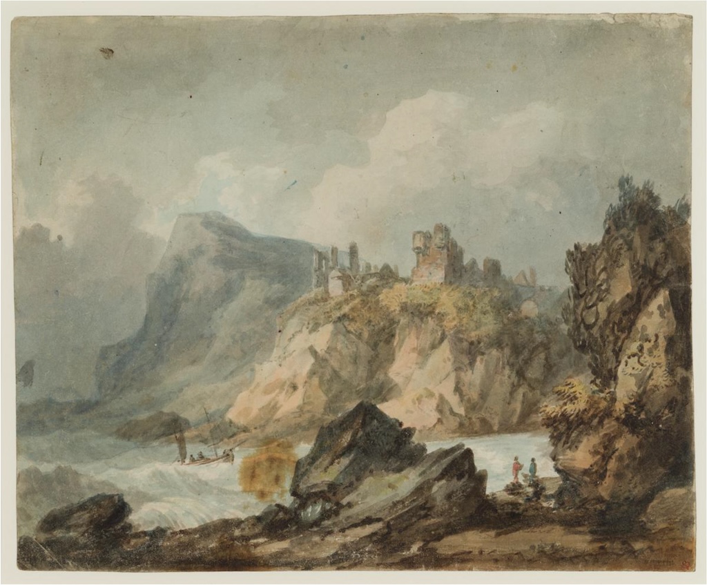 約瑟夫．馬洛德．威廉．透納，《懸崖上的城堡廢墟風景畫》（Landscape Composition with a Ruined Castle on a Cliff），1972。（圖片來源／TATE）