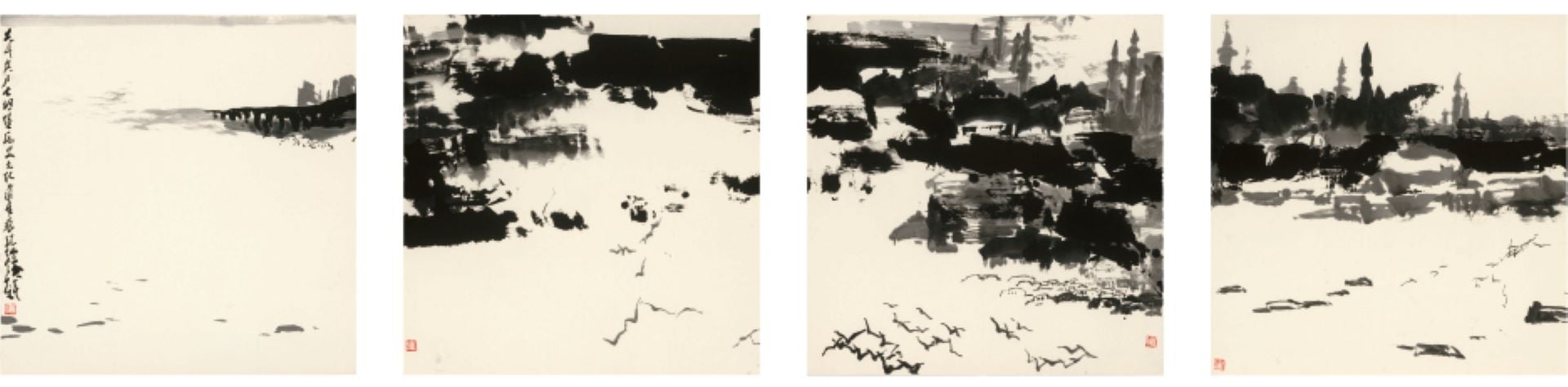 李奇茂，《伊斯坦堡行腳》其中4 幅，2016 年，紙本水墨，70 x 70 公分X16，雲台藝術研究中心藏。