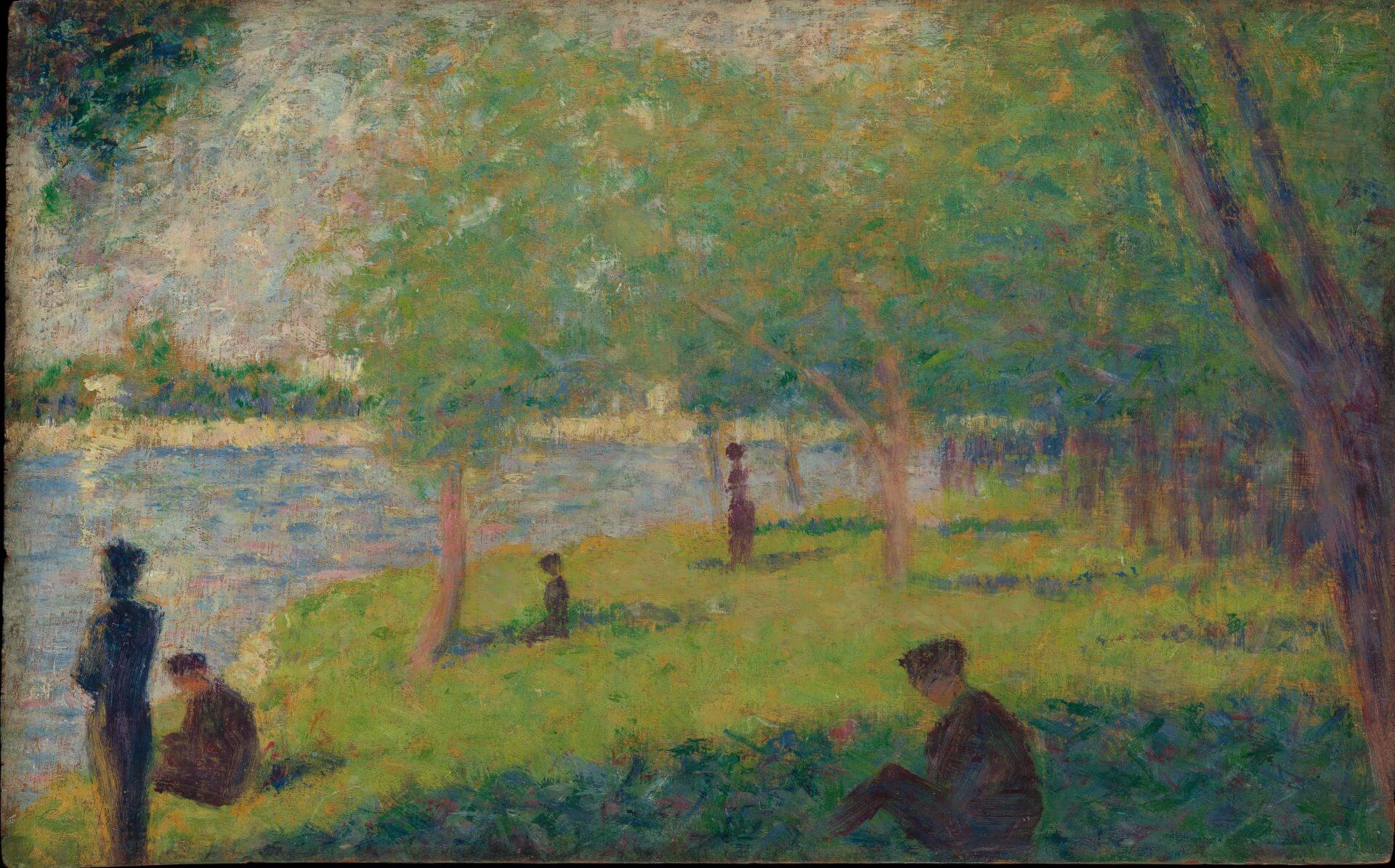 喬治・秀拉《〈大碗島的星期天下午〉習作》（Study for “A Sunday on La Grande Jatte”），1884，油彩木板，15.6×24.1公分，羅伯特・雷曼捐贈，大都會藝術博物館藏。（© The Metropolit…