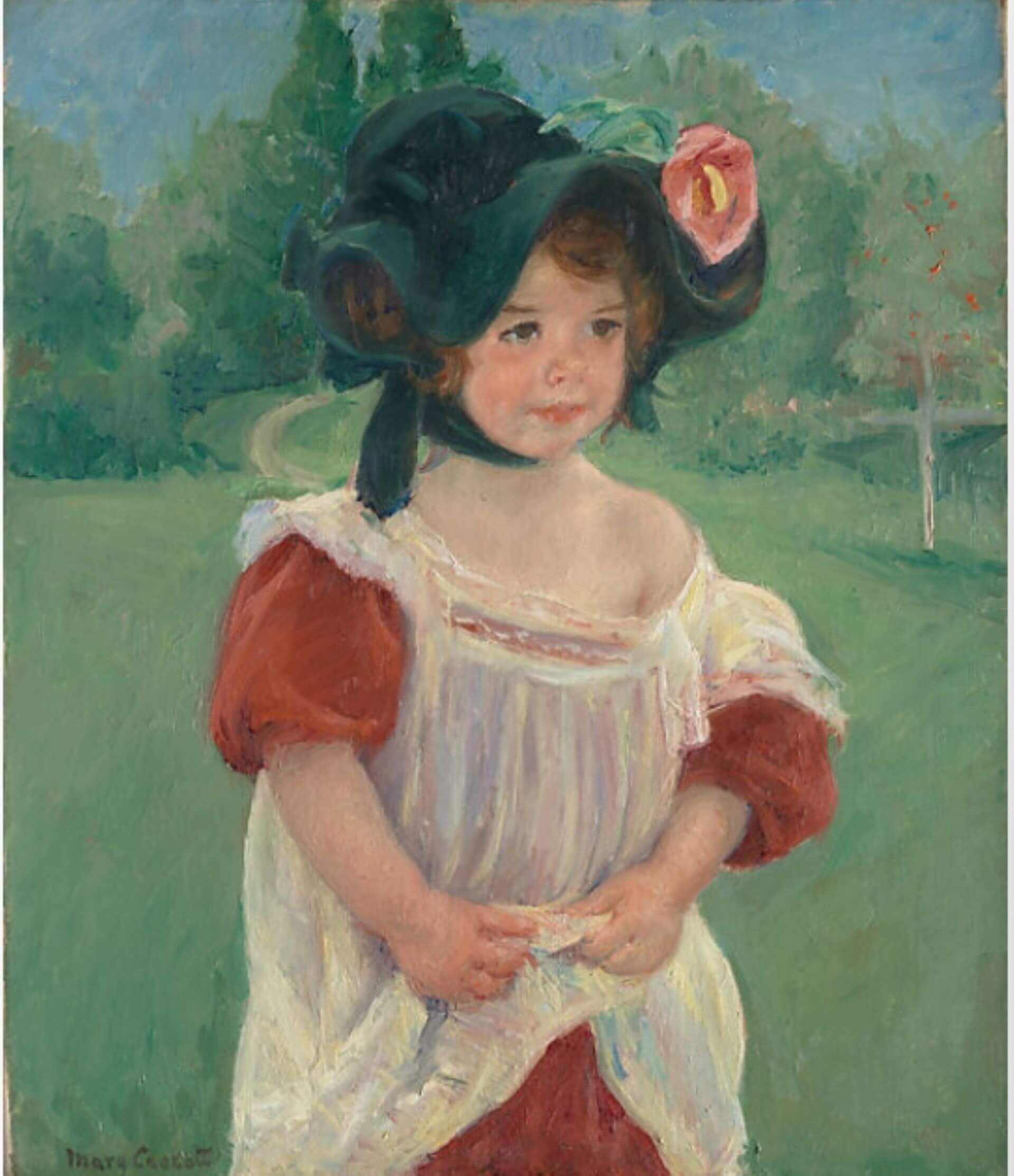 瑪麗・卡薩特，《春天：瑪格在花園中站立》（Spring: Margot Standing in a Garden），1900，油彩畫布，67.9×57.8公分，露絲・艾姆斯・巴納德遺贈，大都會藝術博物館藏。（© The Metropolit…