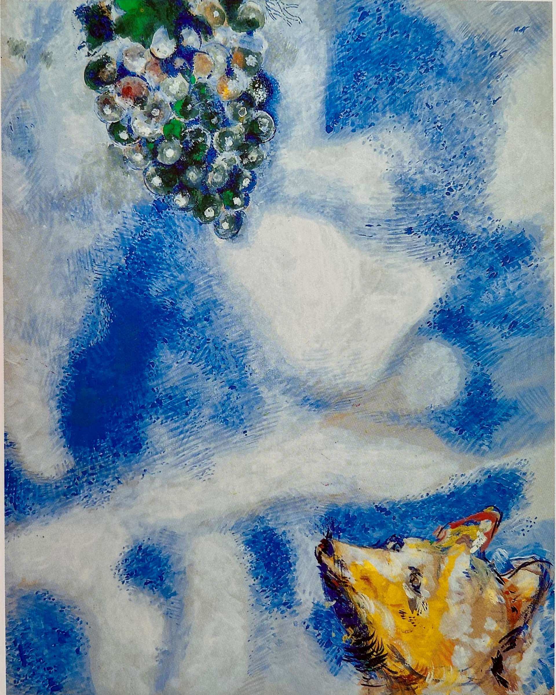夏卡爾〈狐狸與葡萄〉，圖片出自：Marc Chagall: The Fables of LA Fontaine,&nbsp;The New Press, 1997。（郭書瑄提供）