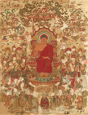 圖8 國寶 唐或飛鳥時代7世紀〈刺繡釋迦如來說法圖〉，奈良國立博物館藏。4月19日至5月18日展出。