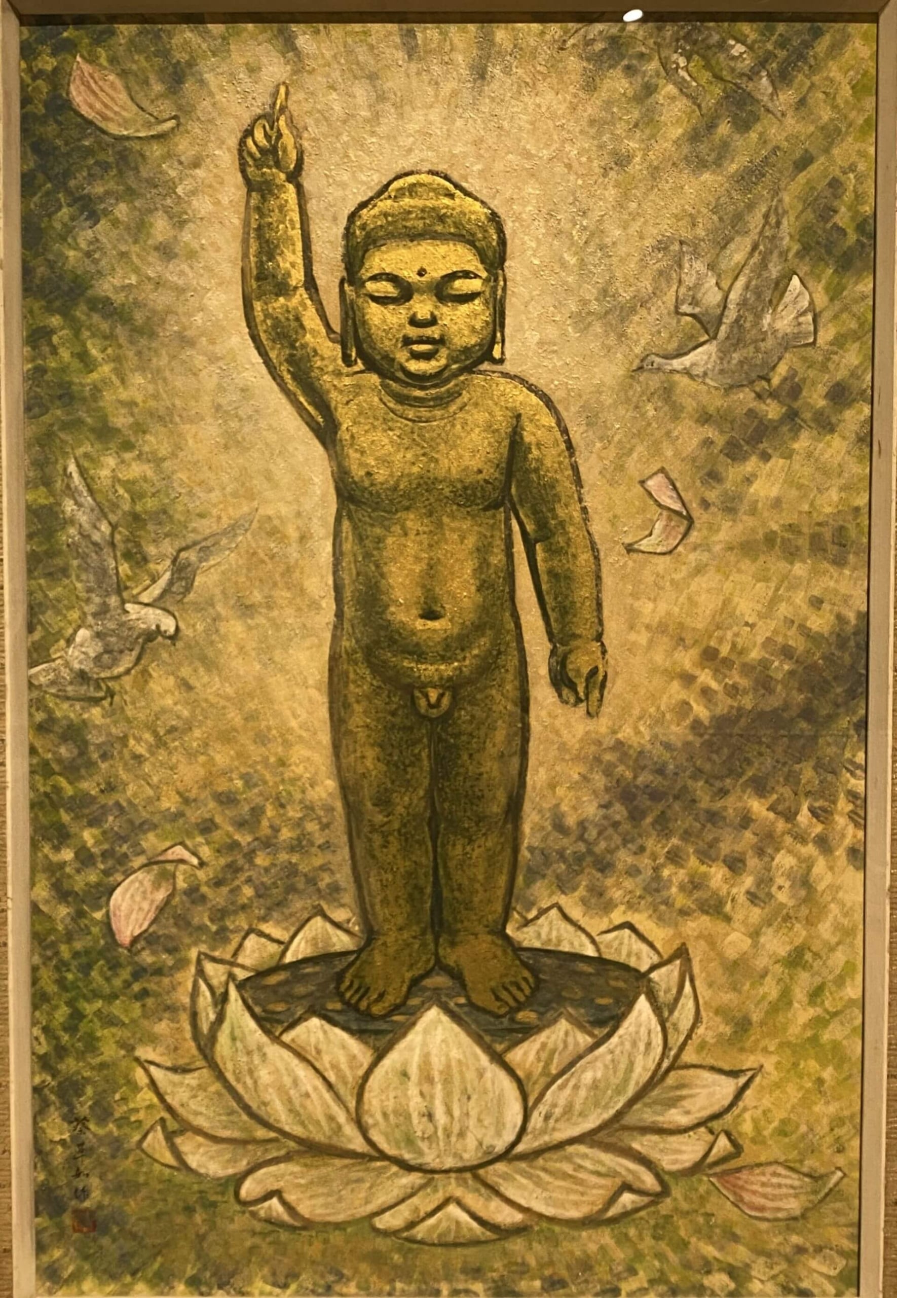 蔡草如，《唯我獨尊》，膠彩。（攝影／李孟學）
