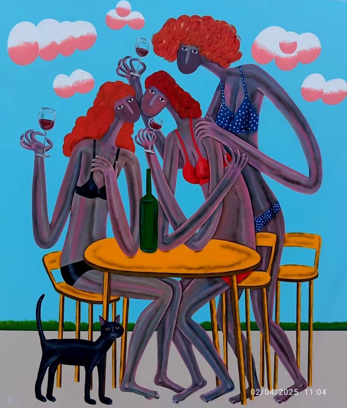 奇蒂．納羅德，《Three Ladies Who Talk About Macbeth》，布面壓克力，160 × 140 cm，2025。（當代唐人藝術中心提供）