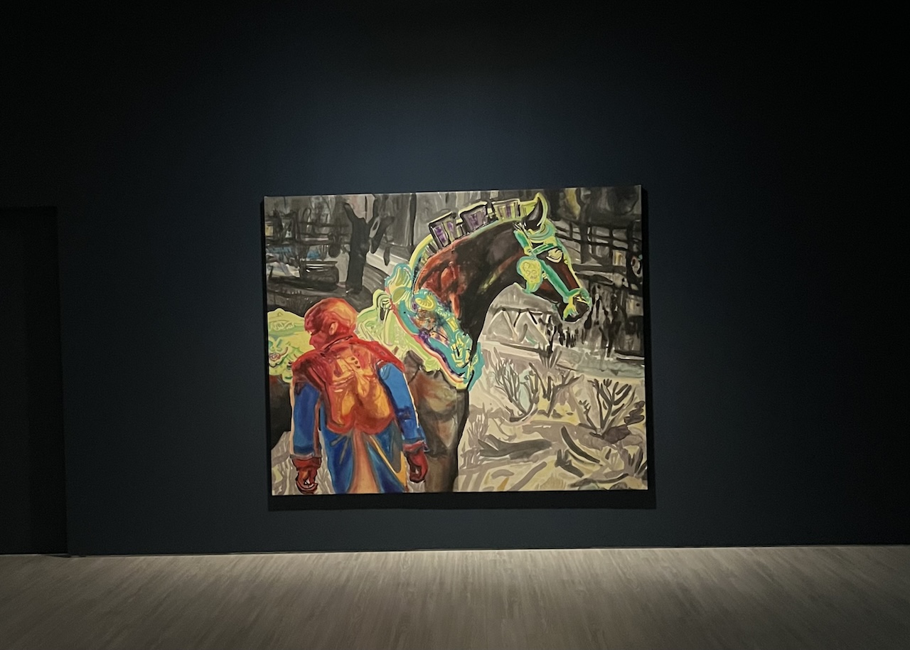 《盛裝的駿馬》（Decorated Horse），墨、壓克力、紙，裱於畫布，200 × 250 cm，2018。（攝影／章郡榕）