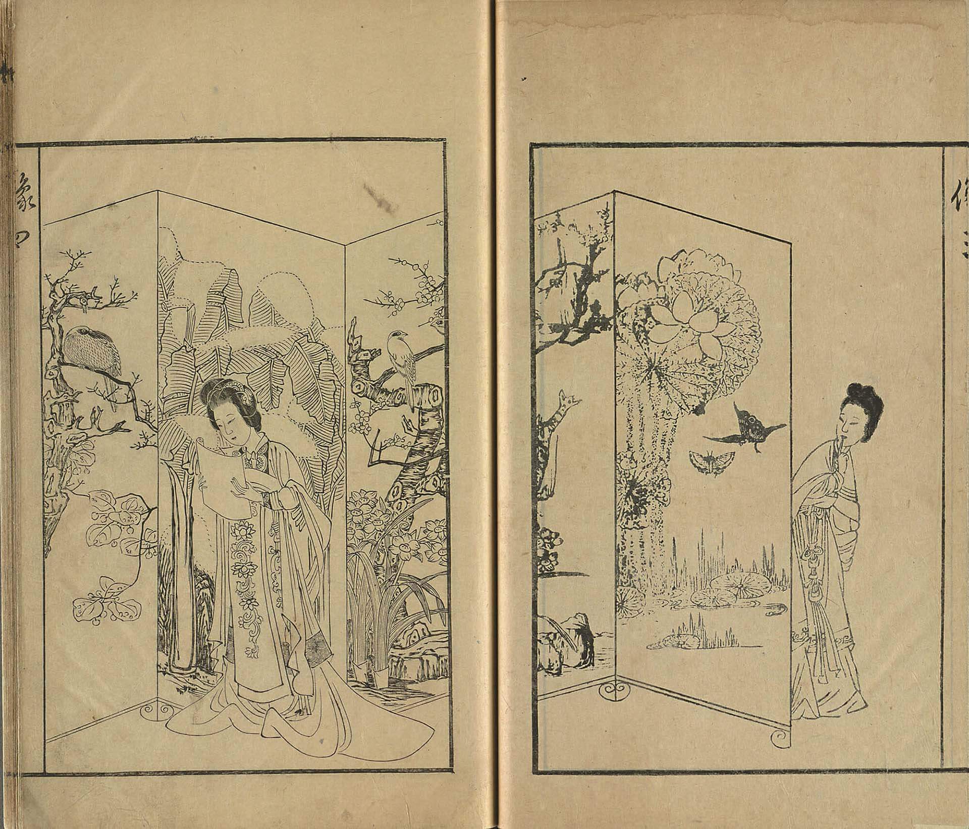 明 陳洪綬〈窺簡〉，《張深之正北西廂秘本》明崇禎十二年刊本，26.5×30公分，國立故宮博物院藏。©國立故宮博物院Open Data