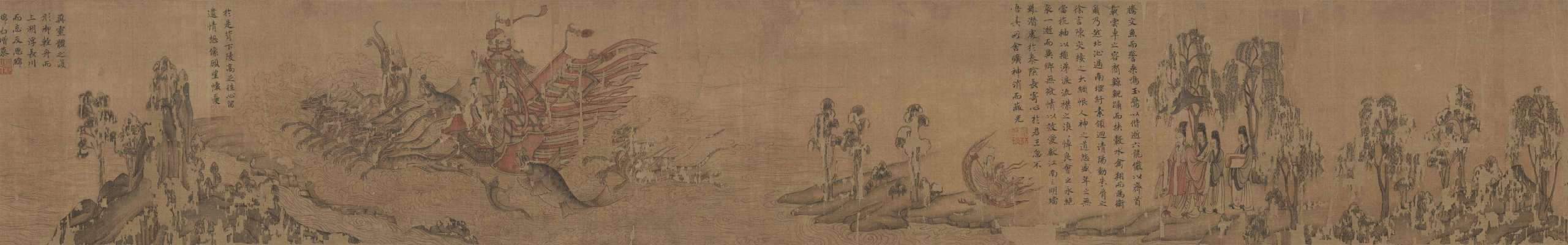 東晉 顧愷之〈洛神賦圖〉（遼寧本）局部，絹本設色，全長為26×646公分，遼寧省博物館藏。此段描繪洛神離去的場景©Public Domain