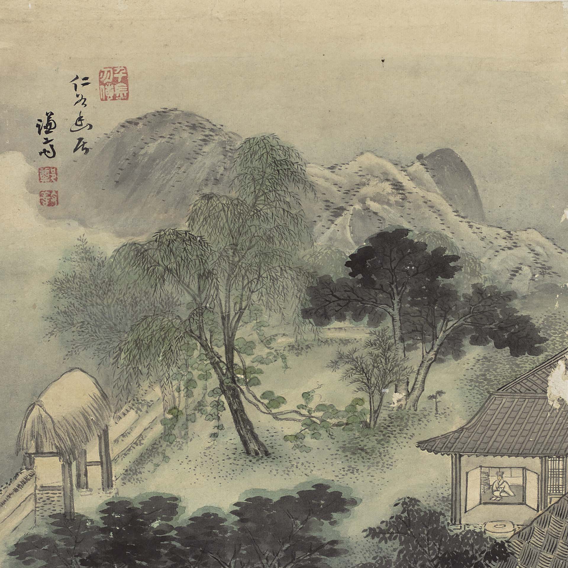 圖11 寶物 朝鮮時代 鄭敾1740至1741年作《京郊名勝帖．下卷．仁谷幽居》，紙本設色，27.4×27.4公分，澗松美術文化財團藏，圖／湖巖美術館。