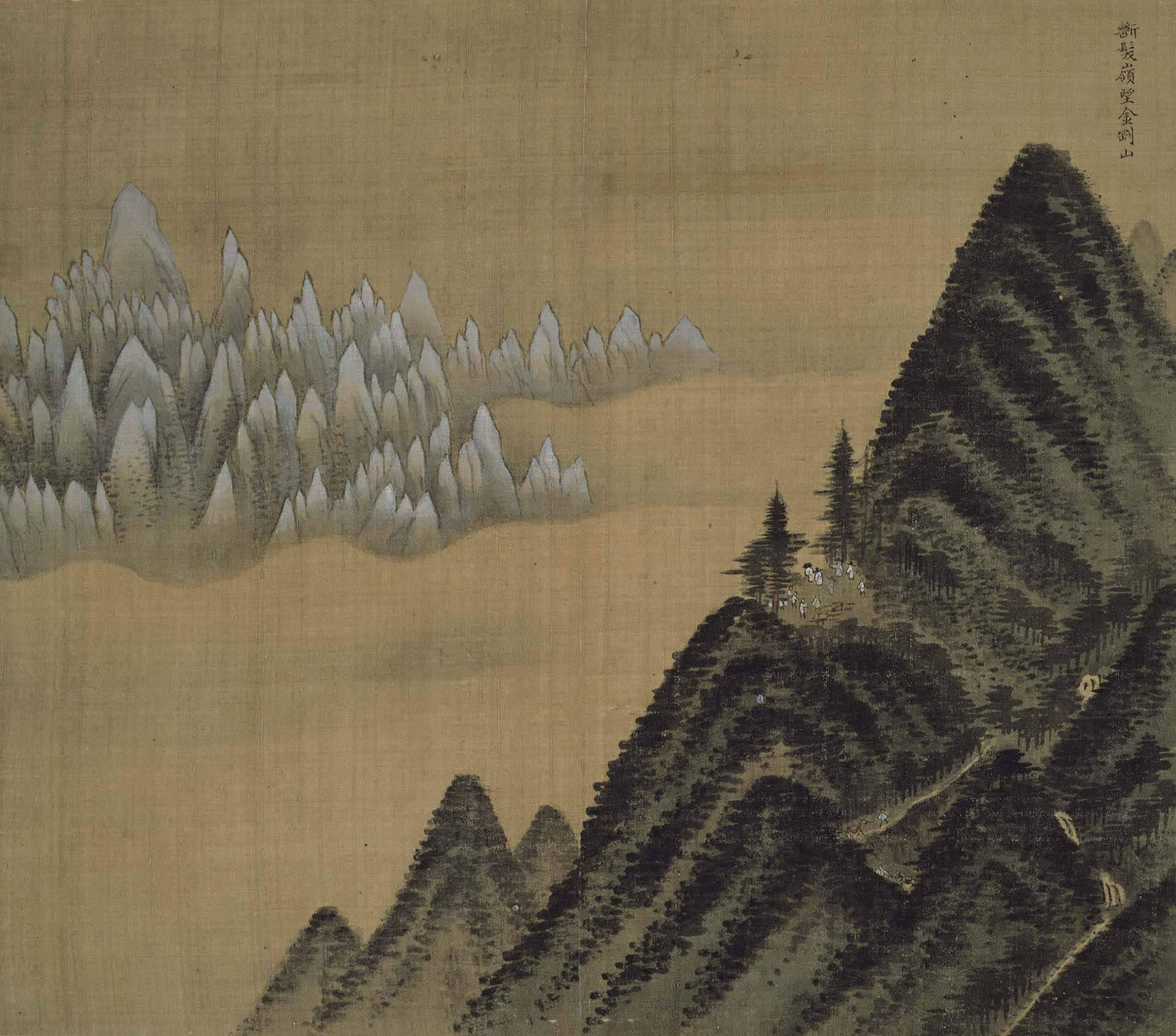 圖2 朝鮮時代 鄭敾1747年作《斷髮嶺望金剛山》，絹本水墨，36.1×37.6公分，韓國國立中央博物館藏。圖取自emuseum kr。