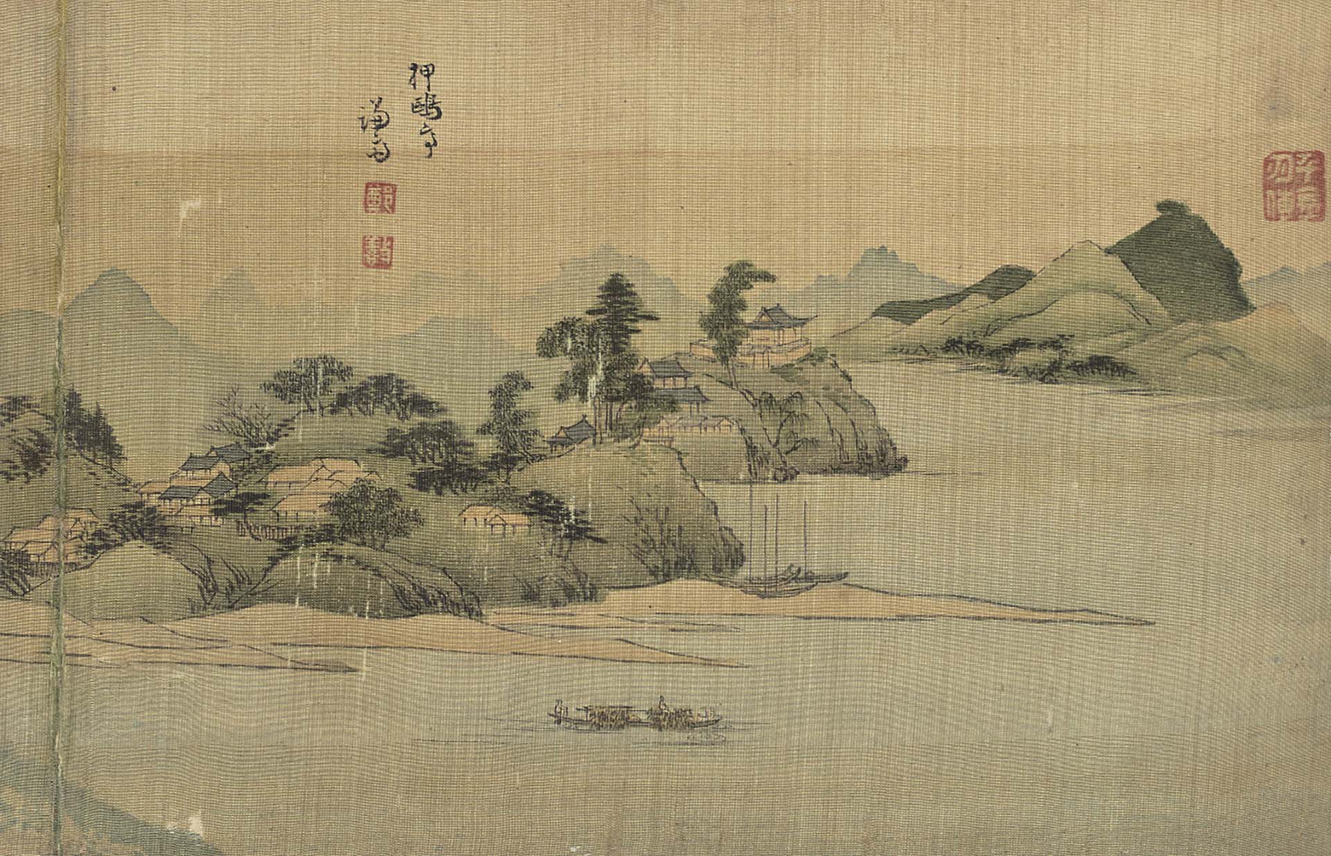 圖7 寶物 朝鮮時代 鄭敾1740至1741年作《京郊名勝帖．狎鷗亭》，絹本設色，20×31公分，澗松美術文化財團藏，圖／湖巖美術館。