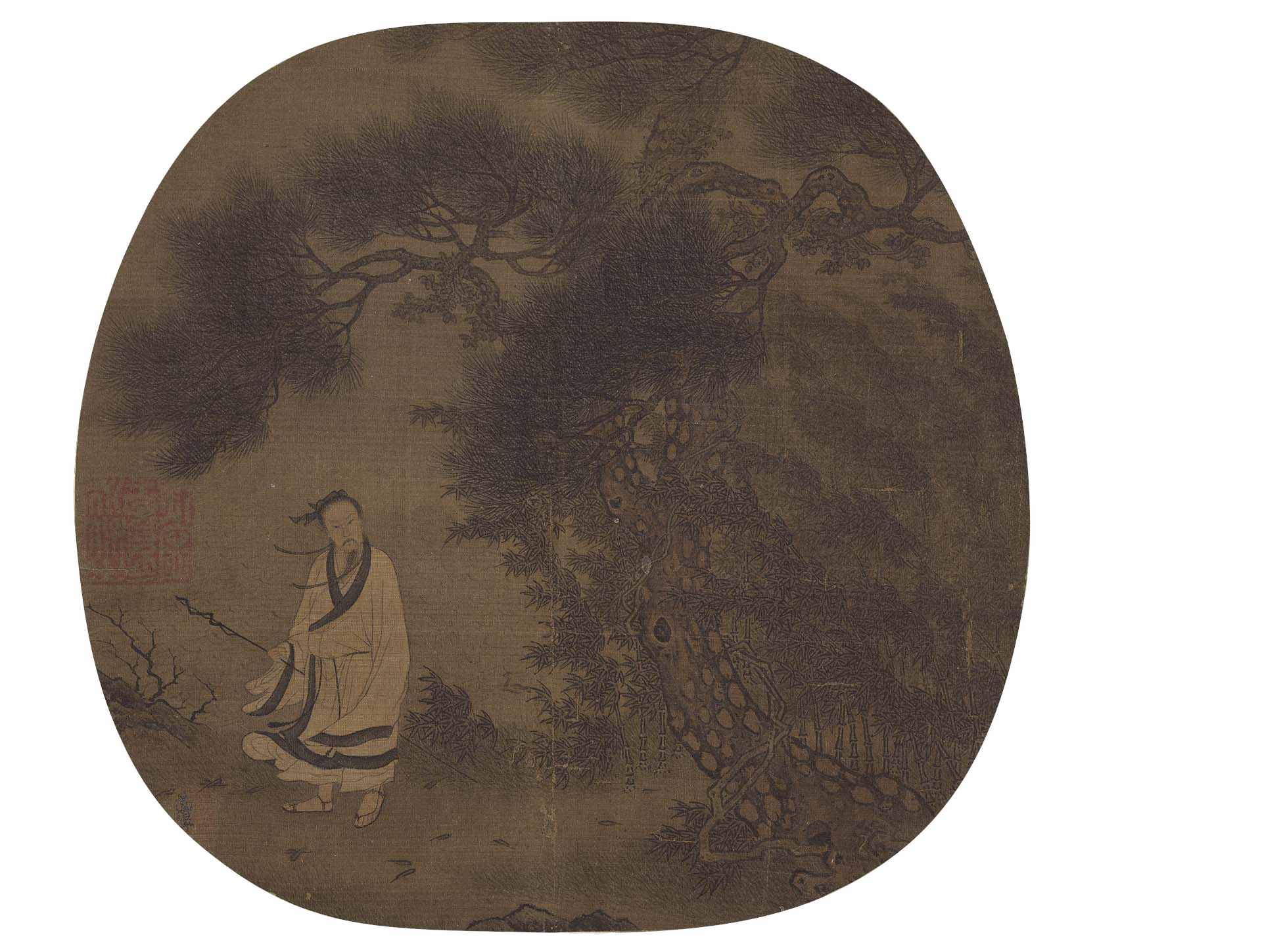 重要古物 宋 許道寧〈松下曳杖〉，絹本設色，24.2×25.3公 分，國立故宮博物院藏。©國立故宮博物院Open Data