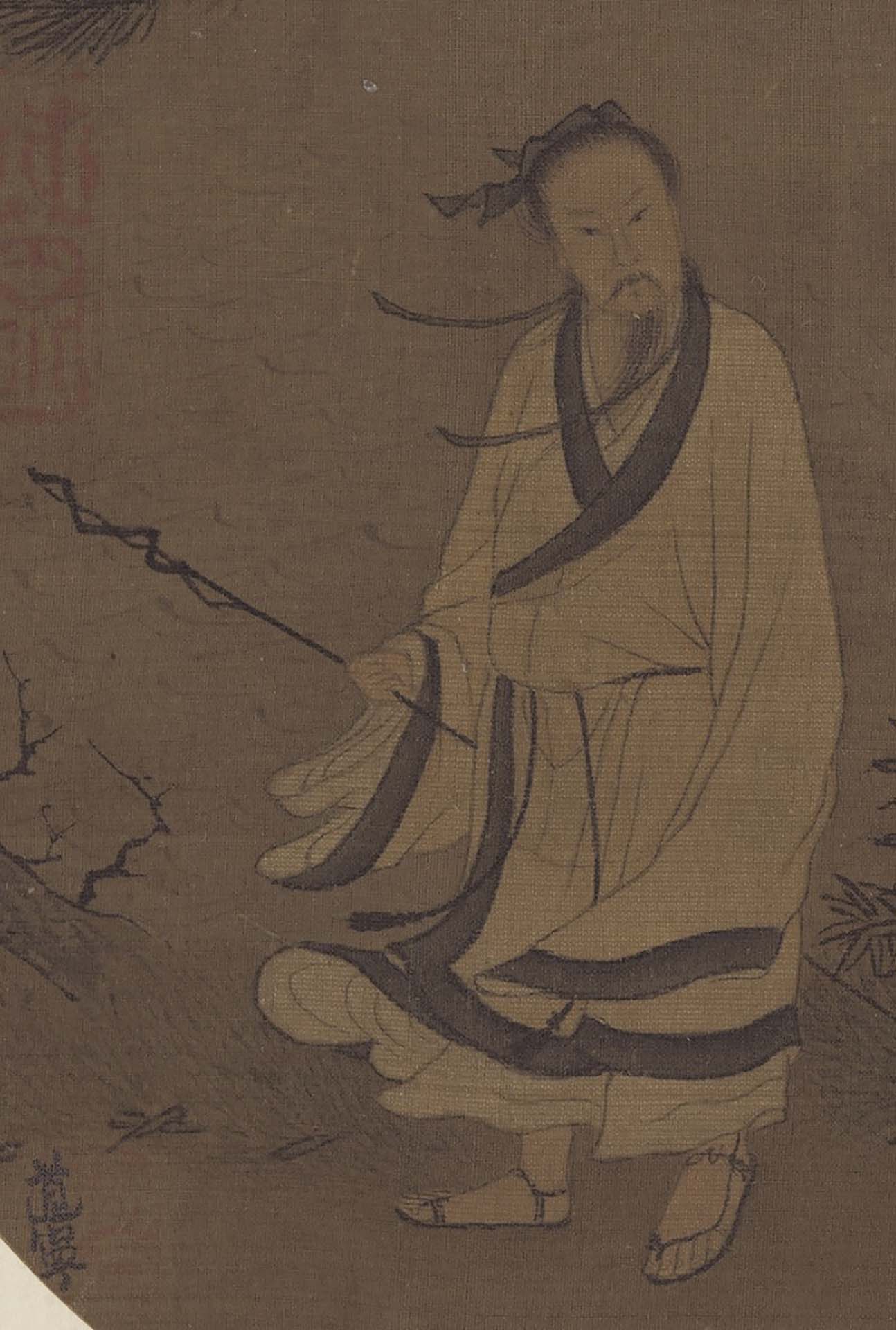 重要古物 宋 許道寧〈松下曳杖〉畫中主角為巾帽衣帶飄動的翩翩高士。