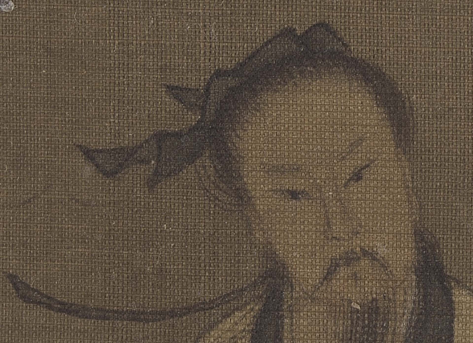 重要古物 宋 許道寧〈松下曳杖〉高士歪頭傾聽松葉聲響，表情專注祥和。