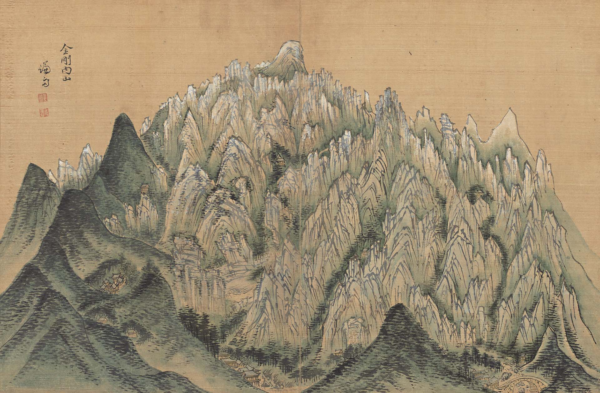 圖13 鄭敾英祖廿三年（1747）作《海嶽傳神帖 金剛內山》，32×25公分，澗松美術館藏。圖引自韓國國家遺產廳網站。