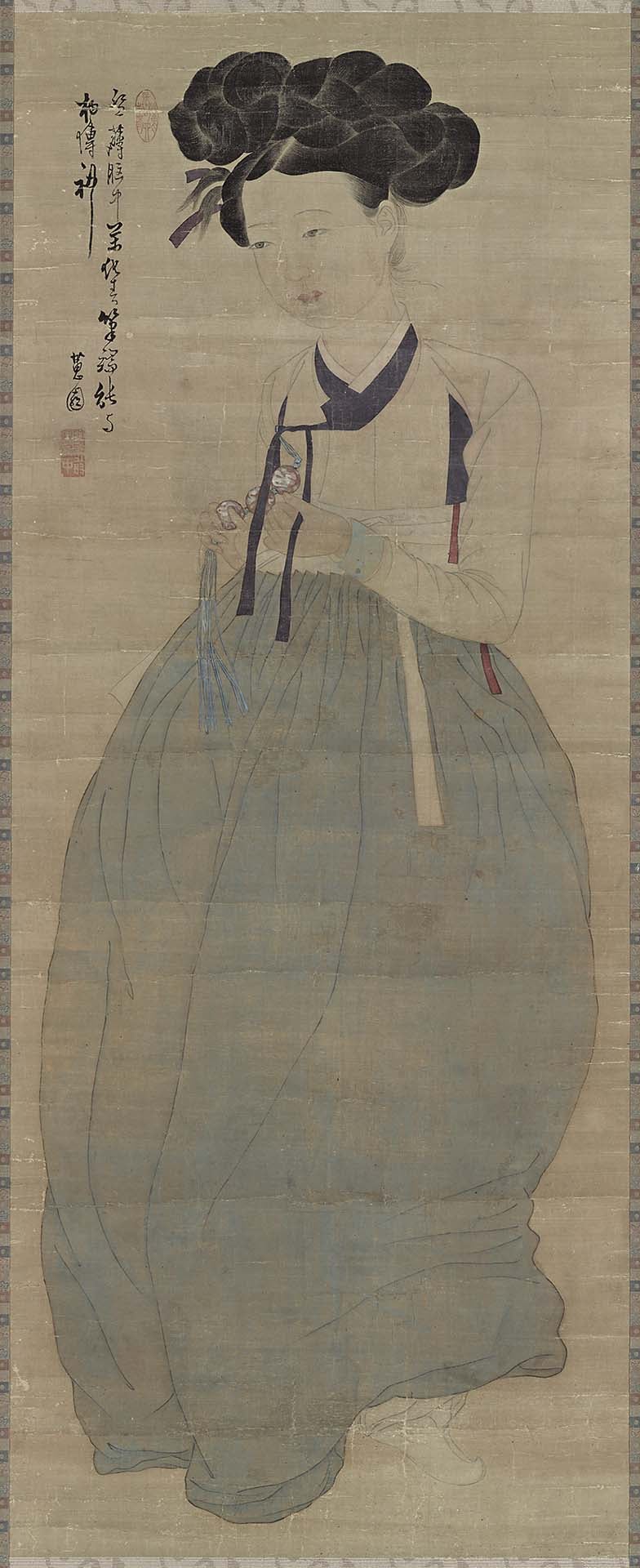 圖6 朝鮮時代18世紀末至19世初 申潤福〈美人圖〉，114×45.5公分，澗松美術館藏。圖引自韓國國家遺產廳網站。