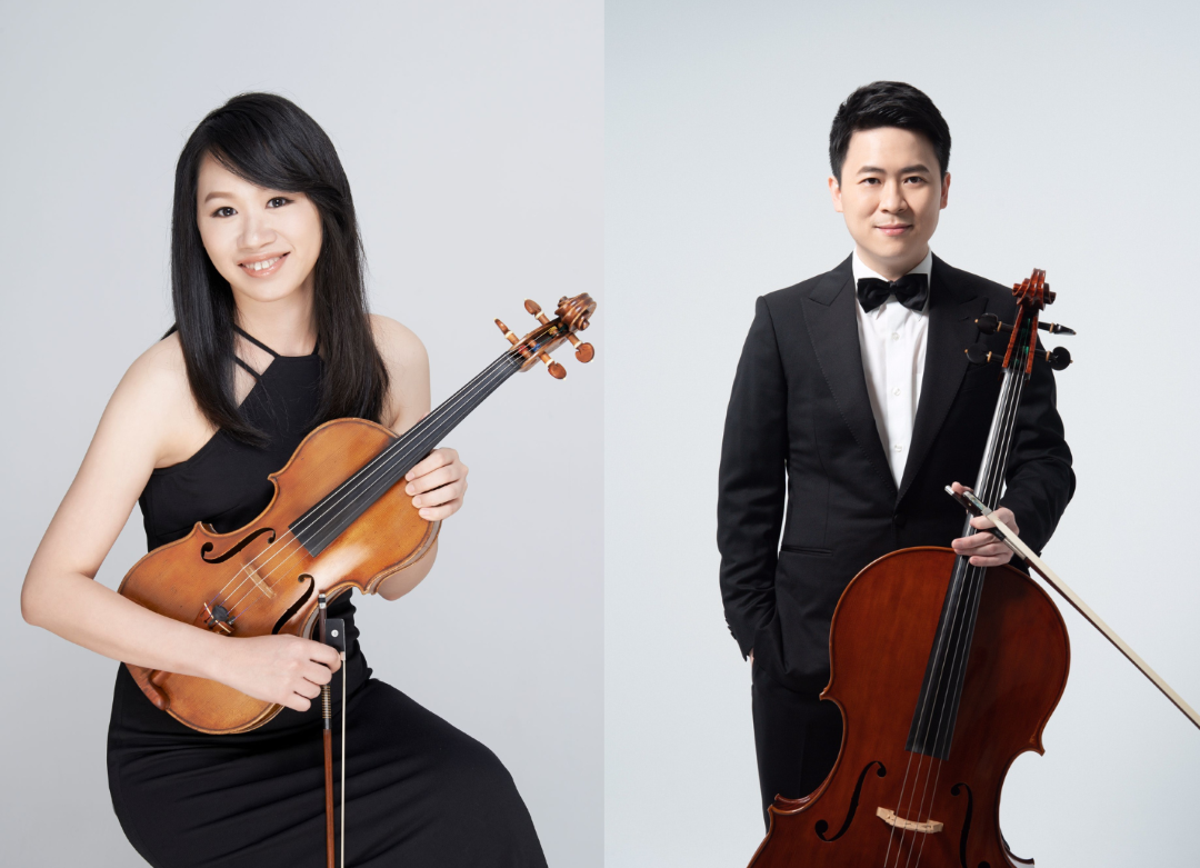 與芭耶娃和霍洛登科共同演奏的TSO團員，左為中提琴手陳梅君，右為大提琴手陳昱翰。（TSO提供）