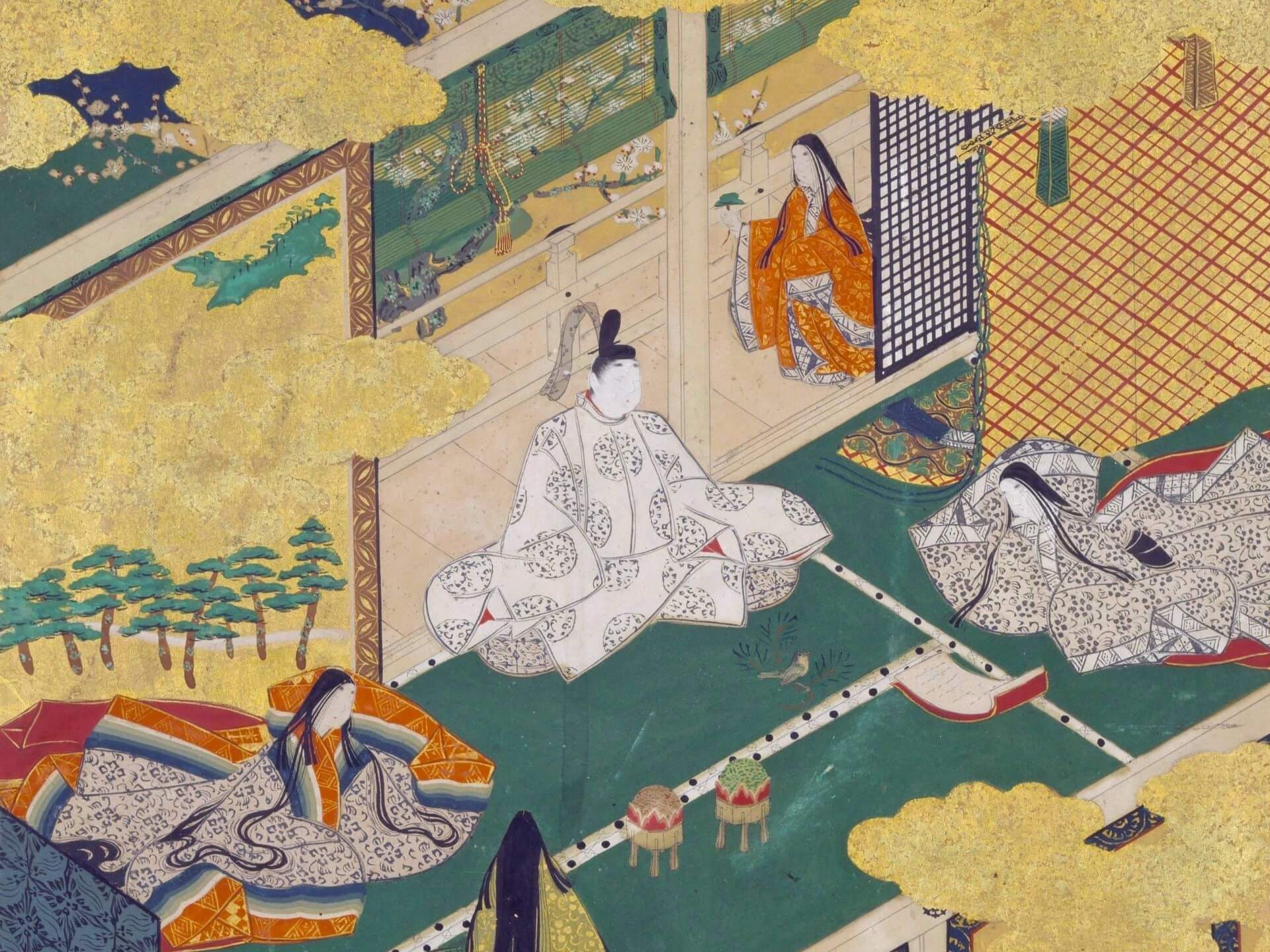 17世紀 土佐光吉，《源氏物語繪色紙帖》〈初音〉新春故事場景。（圖片來源：Colbase）