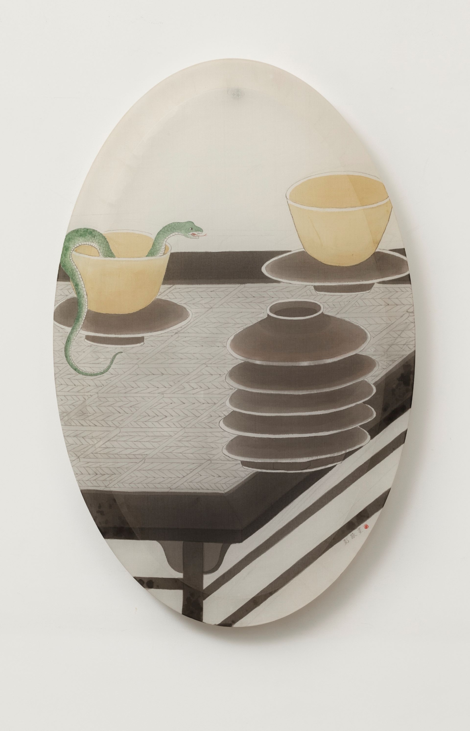 彭薇，《窺 – 25 青蛇》，水墨、絹，60 × 40 cm，2019。（耿畫廊提供）