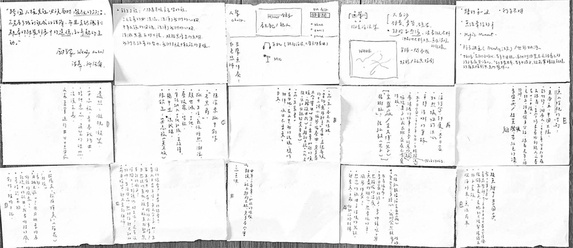 王榆鈞《行方不明》創作初期的卡片。（王榆鈞提供）