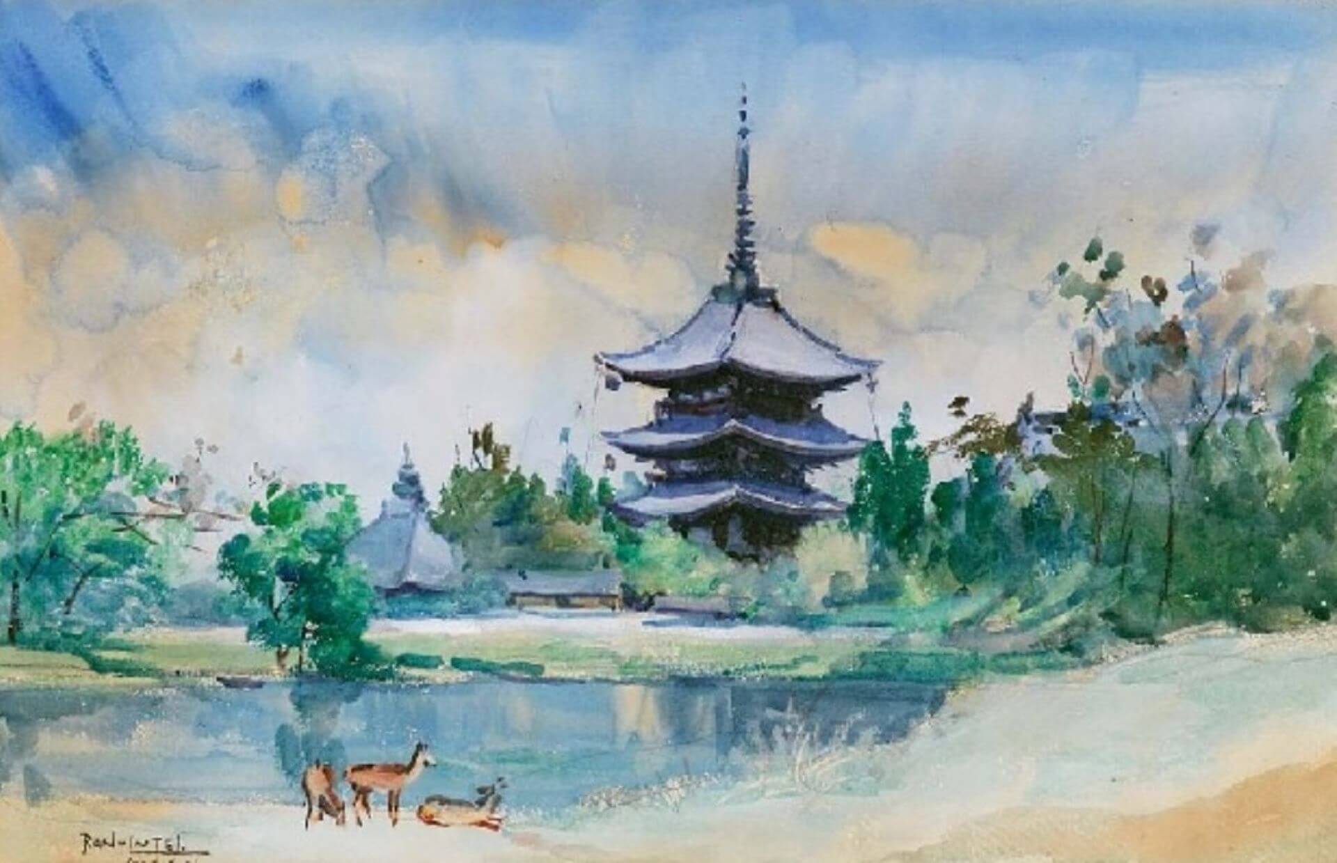 藍蔭鼎，《東瀛風光》，1928，紙本水彩，國立臺灣美術館。（圖片來源：謝里法編，《廿世紀臺灣畫壇名家作品集》，臺北：美國漢方醫藥研究所，1990）