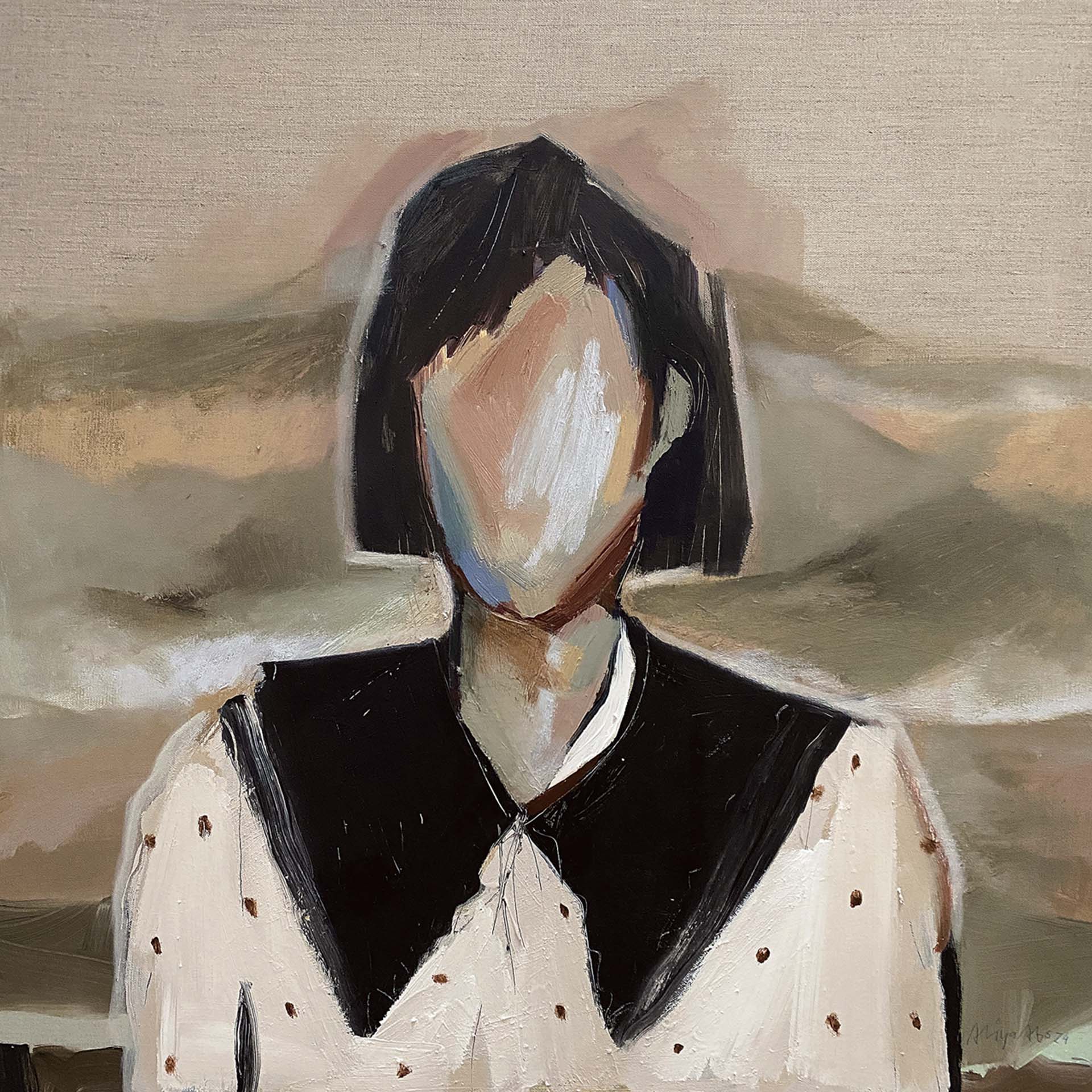 大雋藝術|Aliya Abs,《Invisible Story》,壓克力、油畫棒、亞麻畫布,70×70 cm,2024。(台中藝術博覽會提供)
