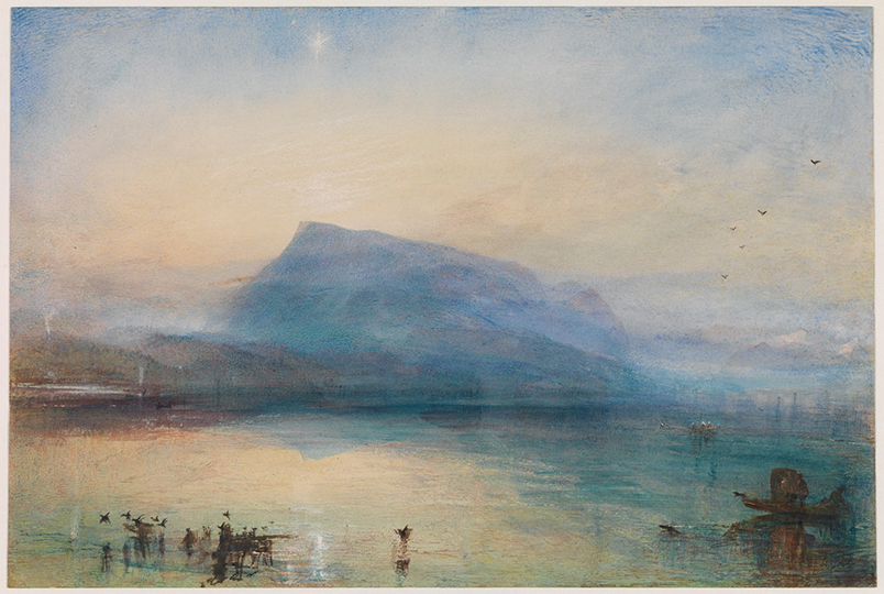 藍色瑞吉山之日出（The Blue Rigi, Sunrise）， 1842，約瑟夫．馬洛德．威廉．透納（Joseph Mallord William Turner）。（圖片來源：TATE）