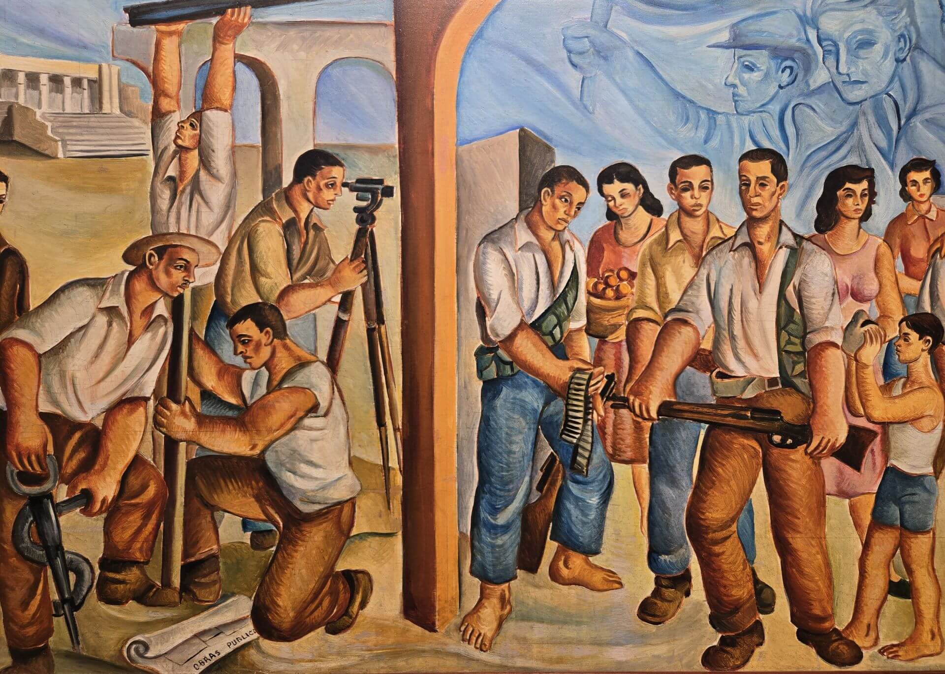 路西歐.拉魯烏奇.加里亞爾迪(Lucio Ranucci Gagliardi)創作於1953年的壁畫草稿,國家安全學院(Instituto Nacional de Seguros)收藏,於玉石博物館展出。(攝影/高森信男)