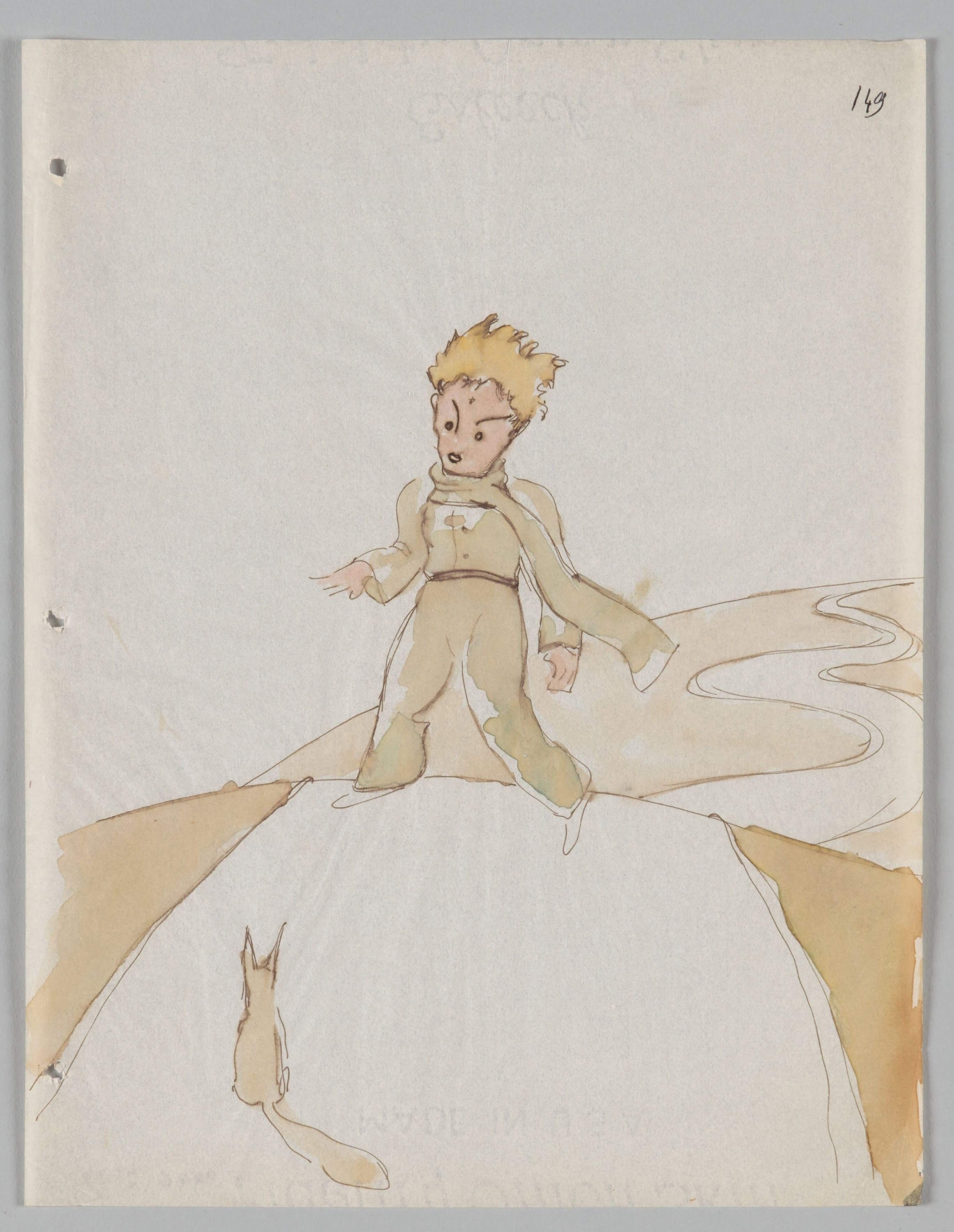 安東尼・聖修伯里《小王子與狐狸對話》，約1940年代，水彩與墨於紙，28 × 21.5 cm, Inv. 09834, Stiftung für Kunst, Kultur und Geschichte, Winterthur, 1986…
