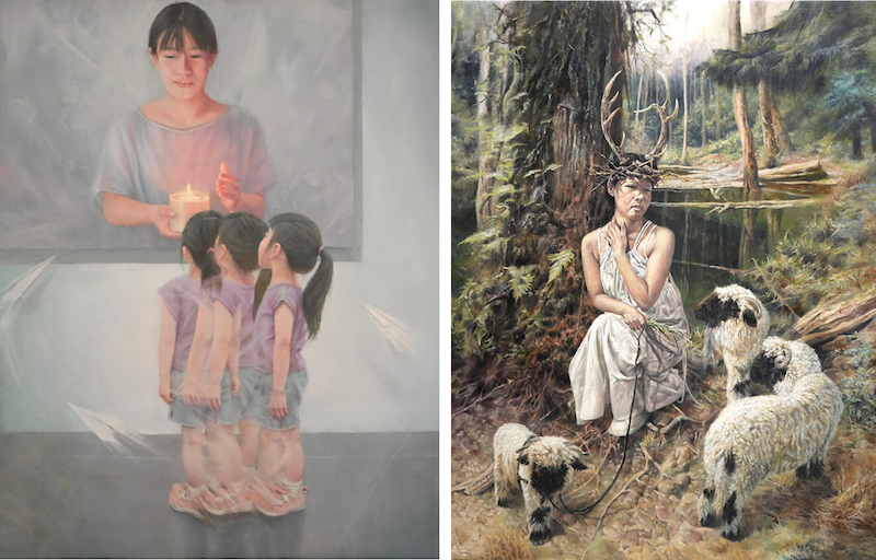 圖左為李韋辰《嚮往與非理盲動》；圖右為余秀蓉《不言而喻的執著（三）》。（明維教育基金會提供）
