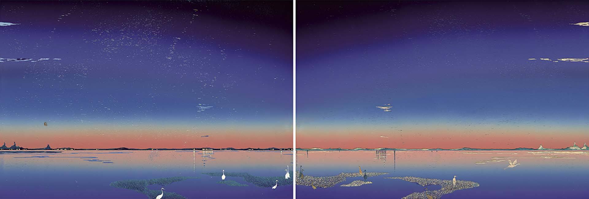 李屏宜，《Before Sunrise》，樺木板、油墨、 KAKITA版畫紙、原木框，60×180cm，2024。（李屏宜提供）