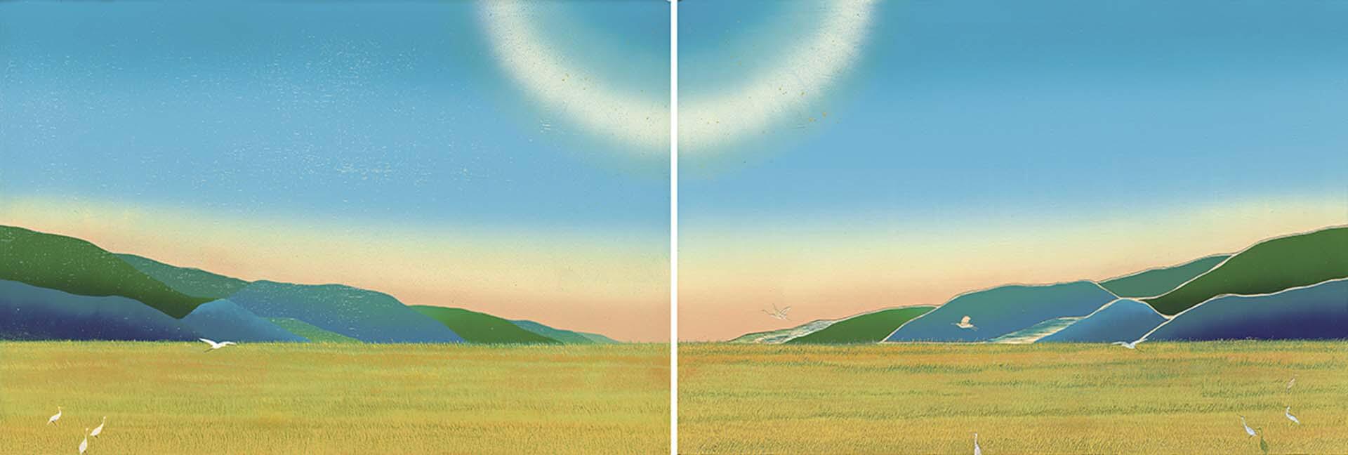 李屏宜，《Before Sunrise》，樺木板、油墨、 KAKITA版畫紙、原木框，60×180cm，2024。（李屏宜提供）