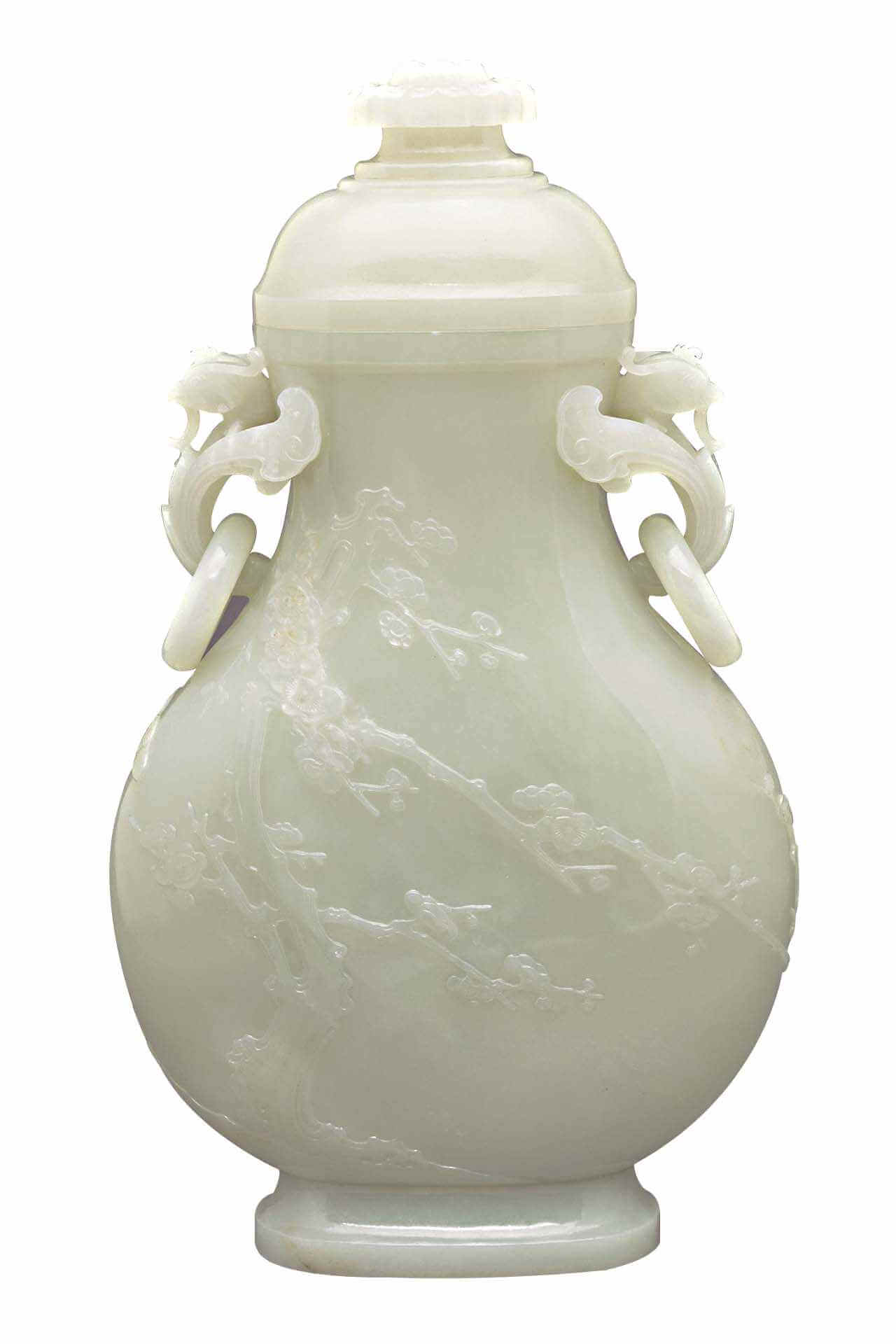 圖15 清〈青白玉松竹紋鳳耳蓋壺〉，羅浮宮藏。©2023 Musée du Louvre, dist. GrandPalaisRmn Michel Bourguet