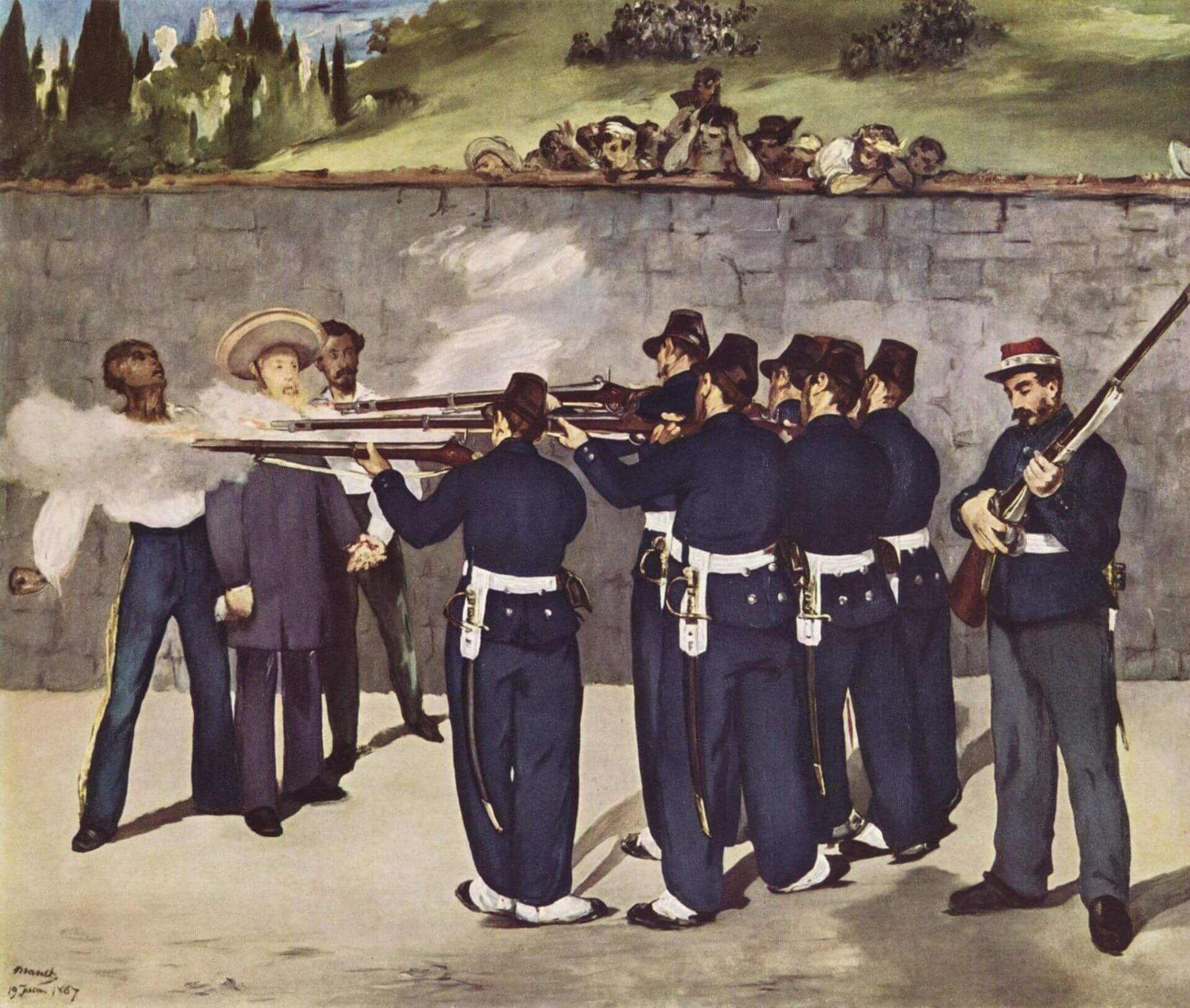 圖1 馬奈（Édouard Manet）《馬西米連處決》（Execution of Maximilian），1868-1869，油彩畫布，252 × 305 公分, 曼海姆美術館（Kunsthalle Mannheim）藏。 引自Wikim…