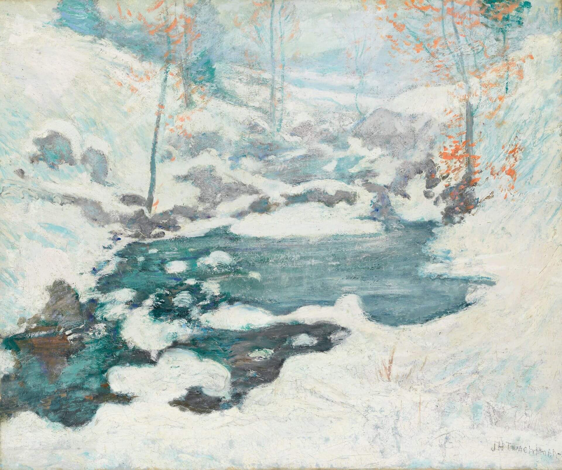圖14 特瓦克特曼（John Twachtman），《冰封的溪流》（Icebound），1889，油彩畫布，64.2×76.6公分，芝加哥藝術博物館（Art Institute of Chicago）藏。（維基百科）