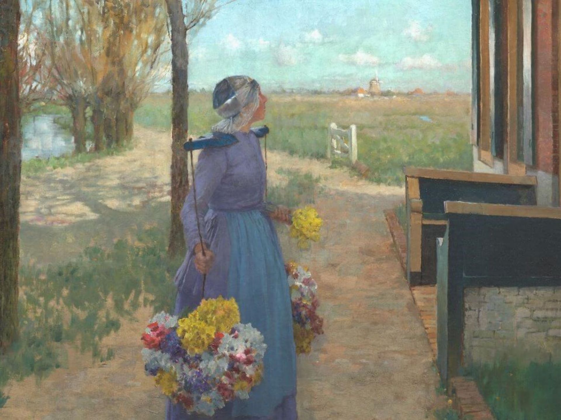希區柯克（George Hitchcock）《賣花的荷蘭女孩》（Flower Girl in Holland）局部，1887，油彩畫布，79.1×147.3公分，芝加哥藝術博物館（Art Institute of Chicago）藏。（維基…