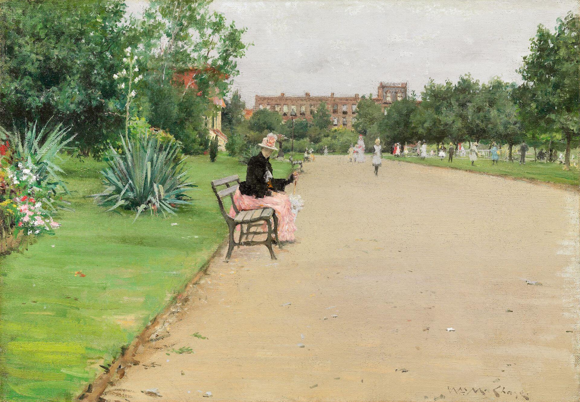 圖8 切斯（William Merritt Chase），《都會公園》（A City Park），約1887，油彩畫布，34.6×49.9公分，芝加哥藝術博物館（Art Institute of Chicago）藏。（維基百科）